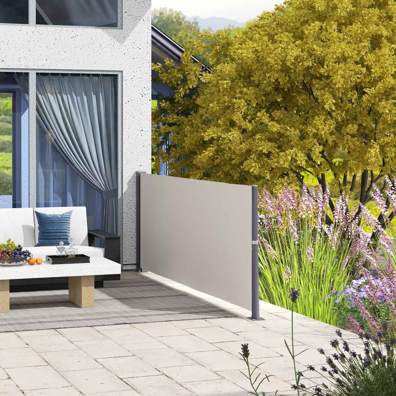 Výsuvná světle šedá zahradní markýza 300x100cm, s UV ochranou a ochranou proti větru
