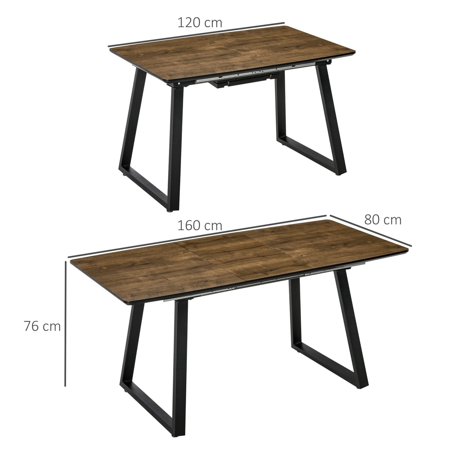 Utdragbart matbord, träfinish, intervall 120-160 cm