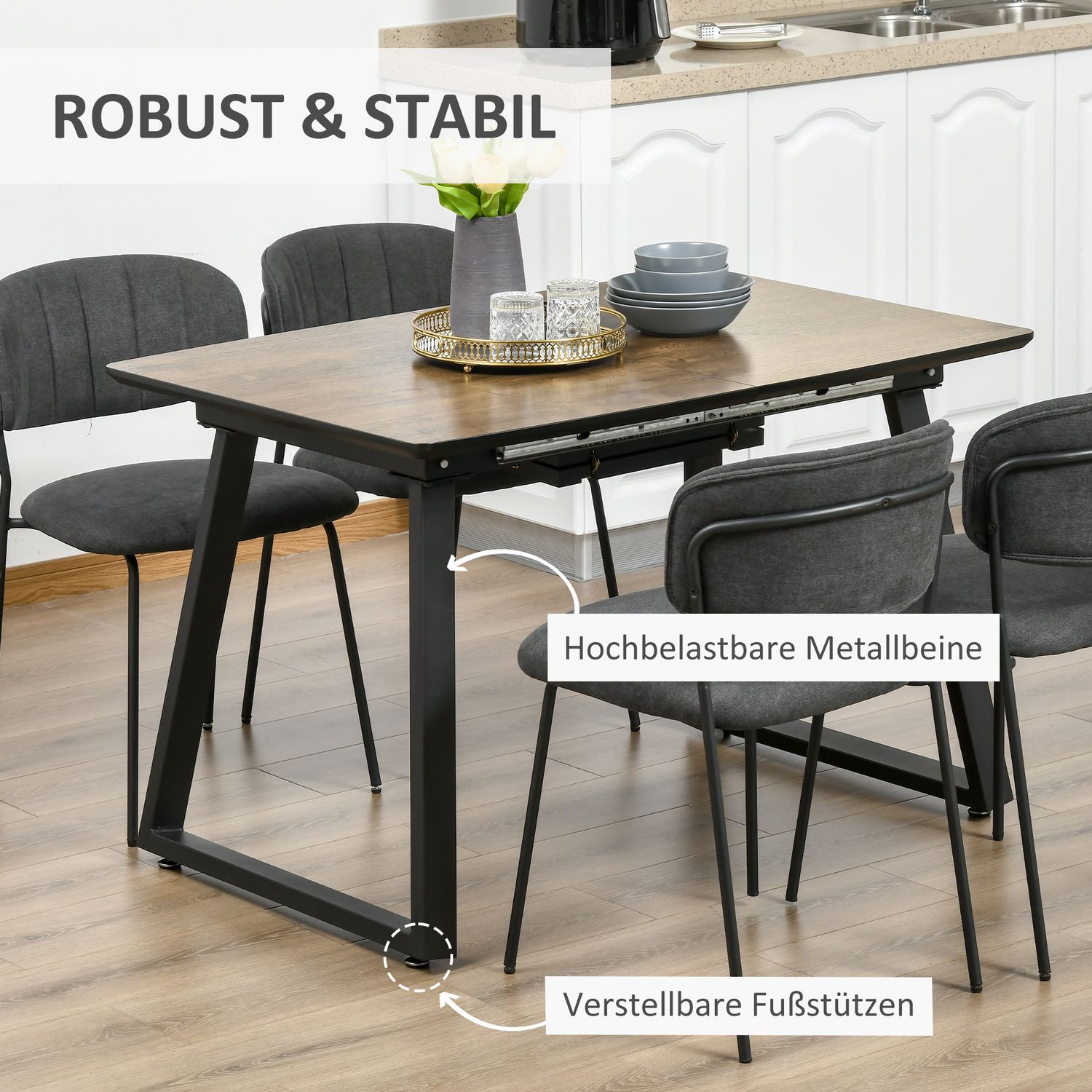 Utdragbart matbord, träfinish, intervall 120-160 cm