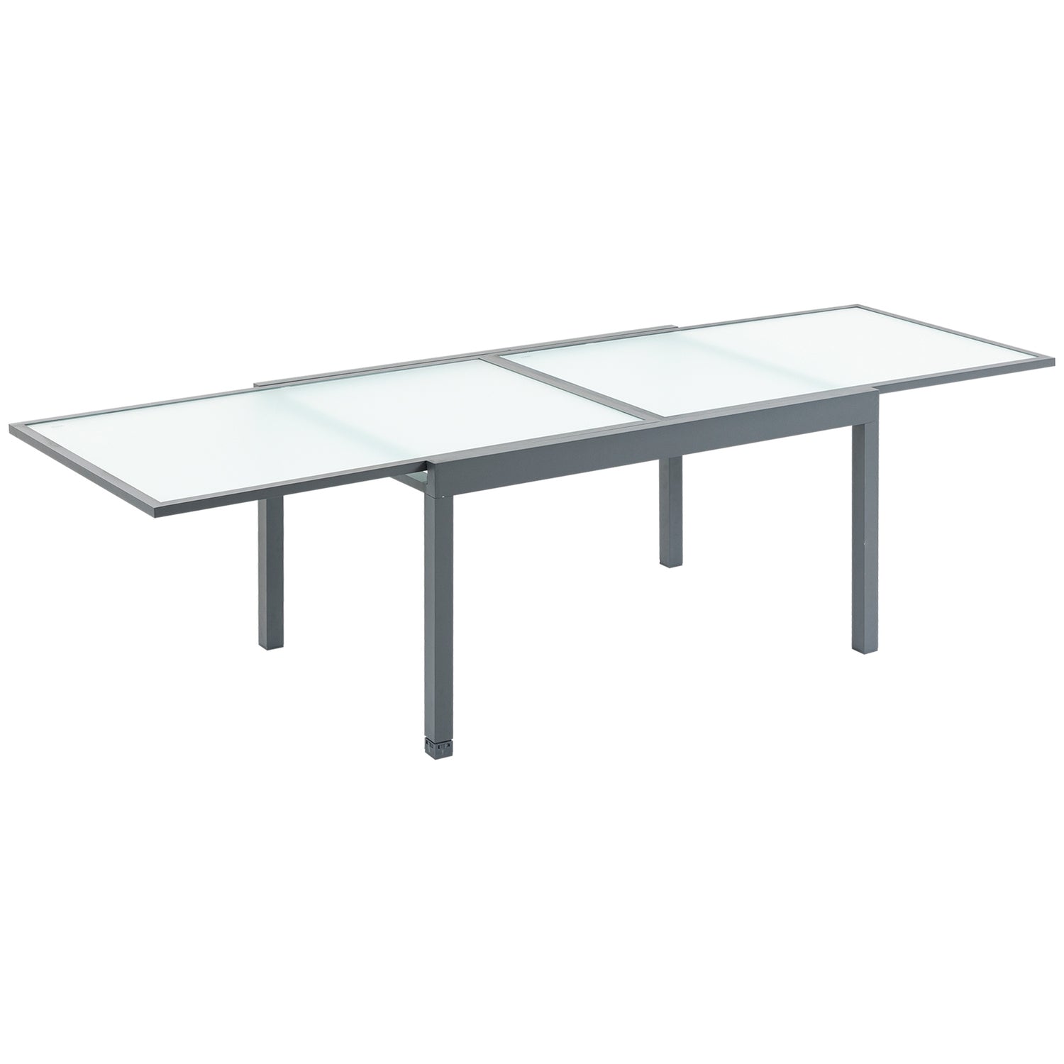 Utdragbart trädgårdsmatbord, härdat glas, aluminium