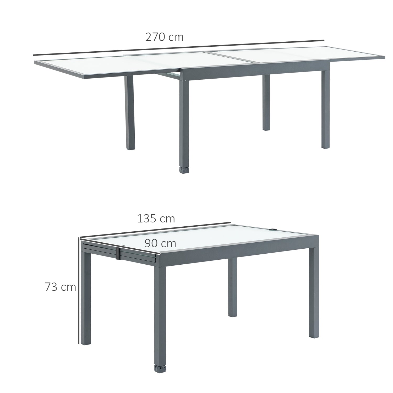 Utdragbart trädgårdsmatbord, härdat glas, aluminium