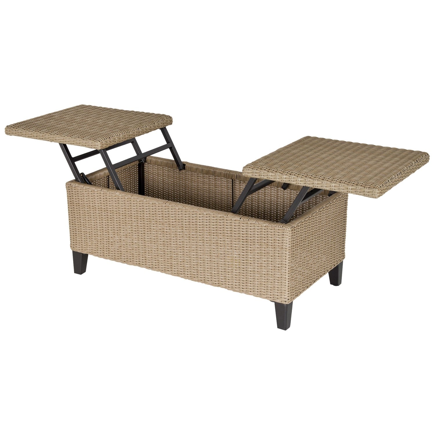 Utdragbart trädgårdssoffbord i polyrattan, khakistål