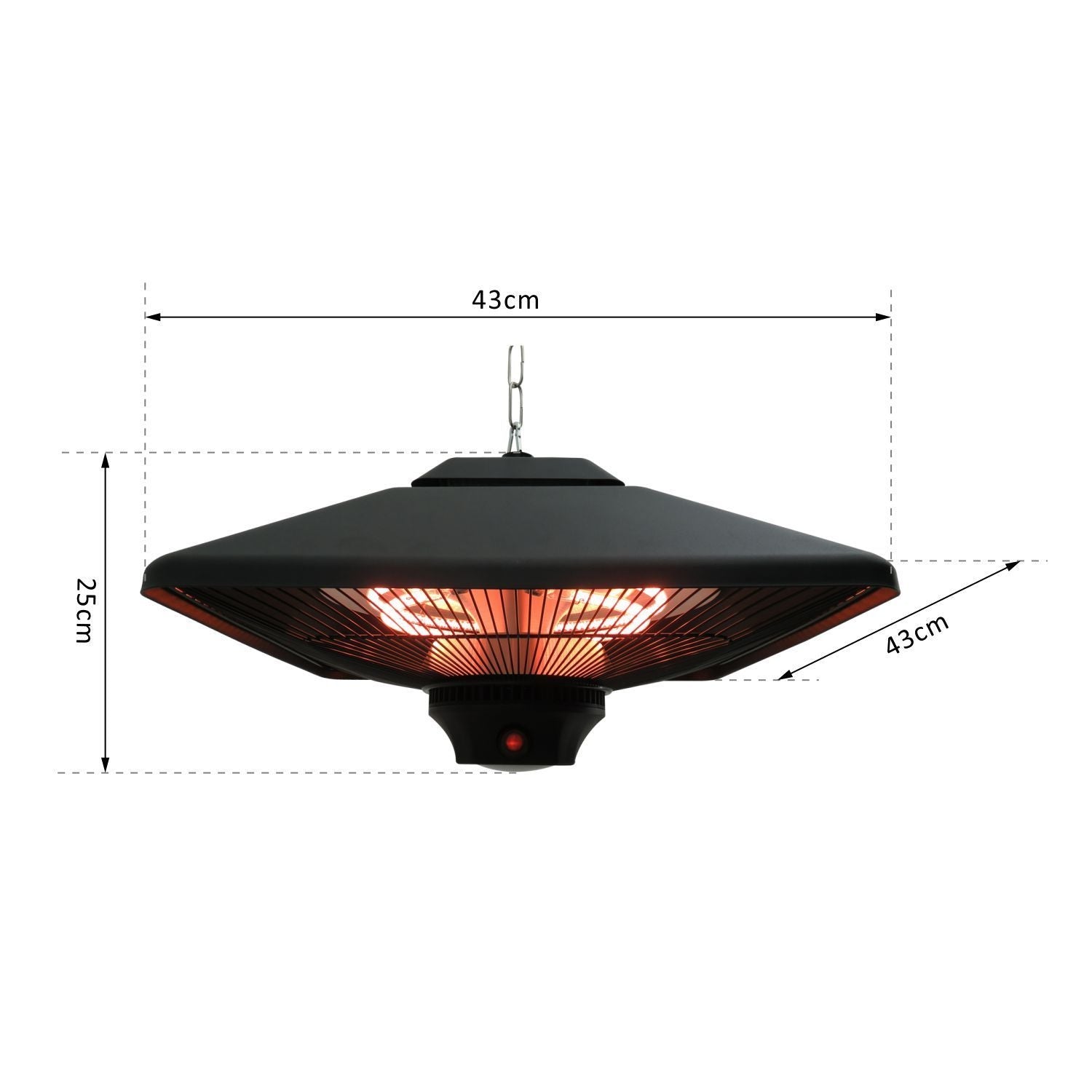Uteplats takvärmare med fjärrkontroll & LED, 2000W, kompakt storlek