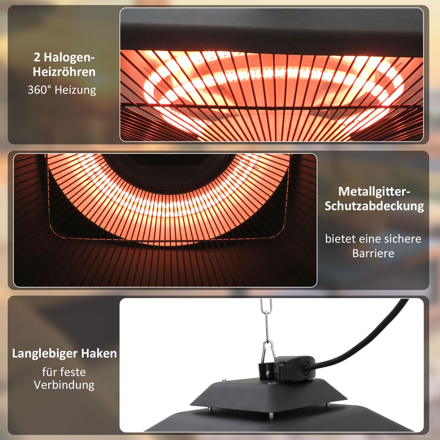Uteplats takvärmare med fjärrkontroll & LED, 2000W, kompakt storlek