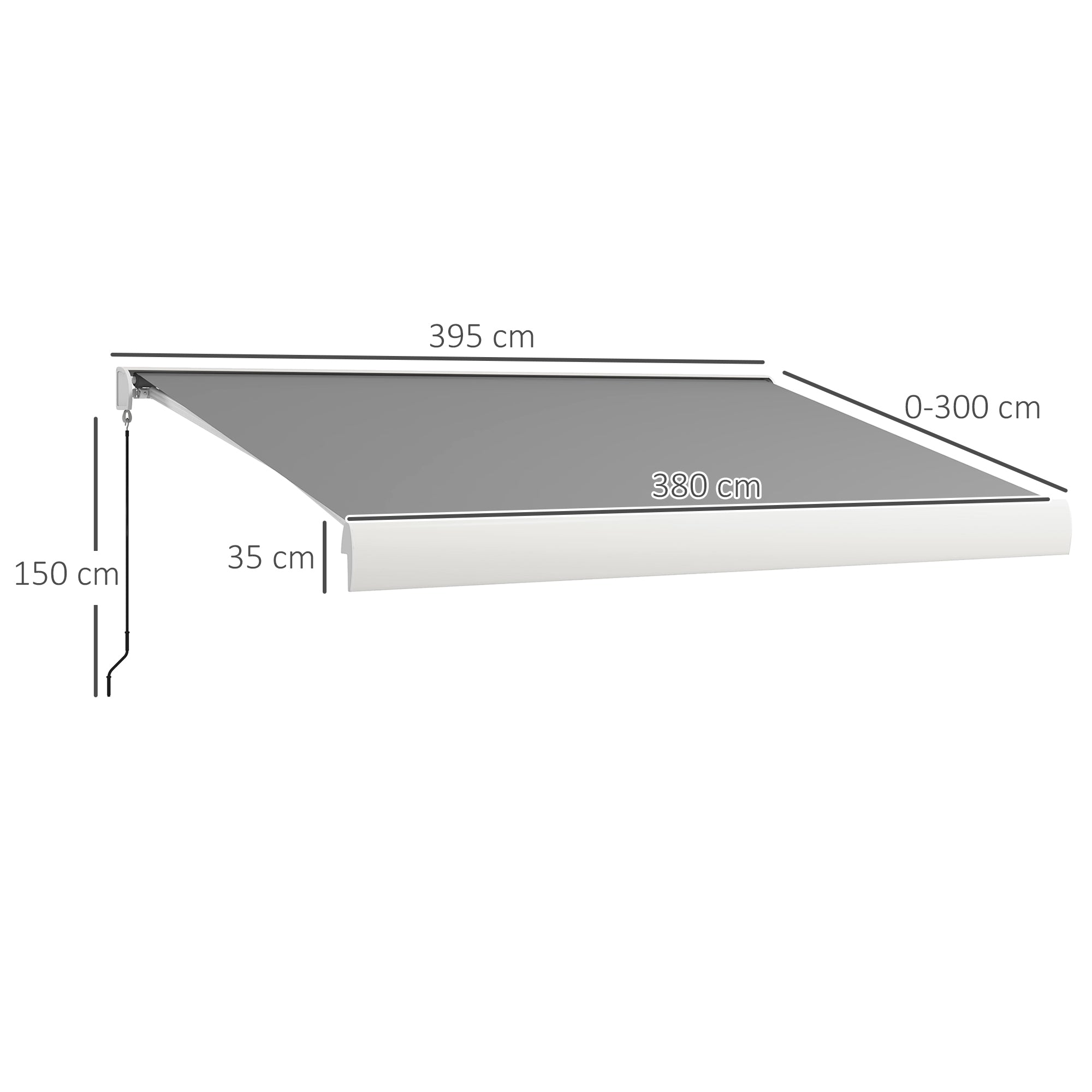 Utfällbar markis, 395x300 cm, fjärr- och manuell kontroll