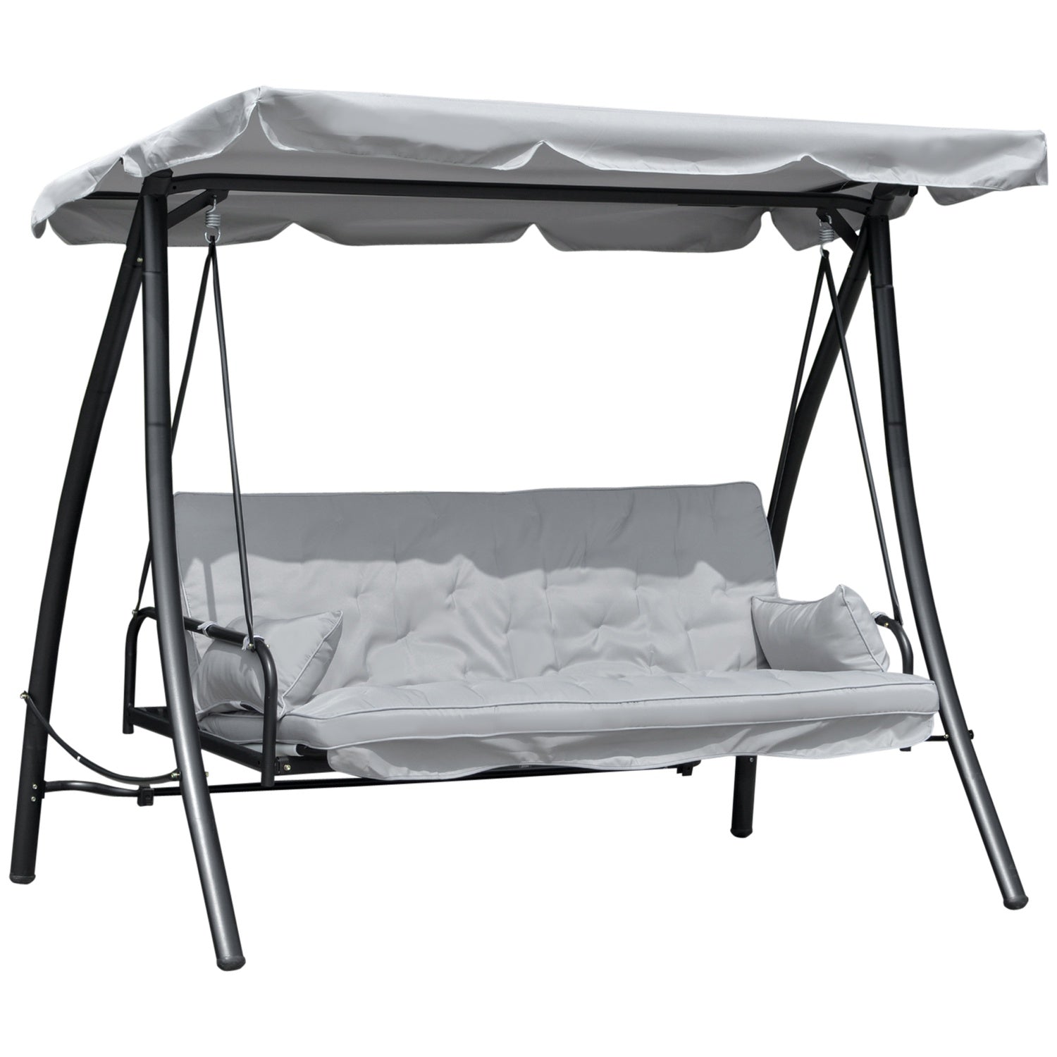 Utomhus 3-sits gungbänk, liggande, metall & vit polyester