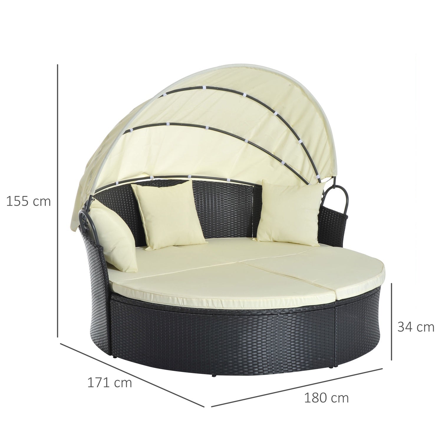 Utomhus Polyrattan Sun Island - hopfällbar kapell, krämfärgad 171x180x155cm