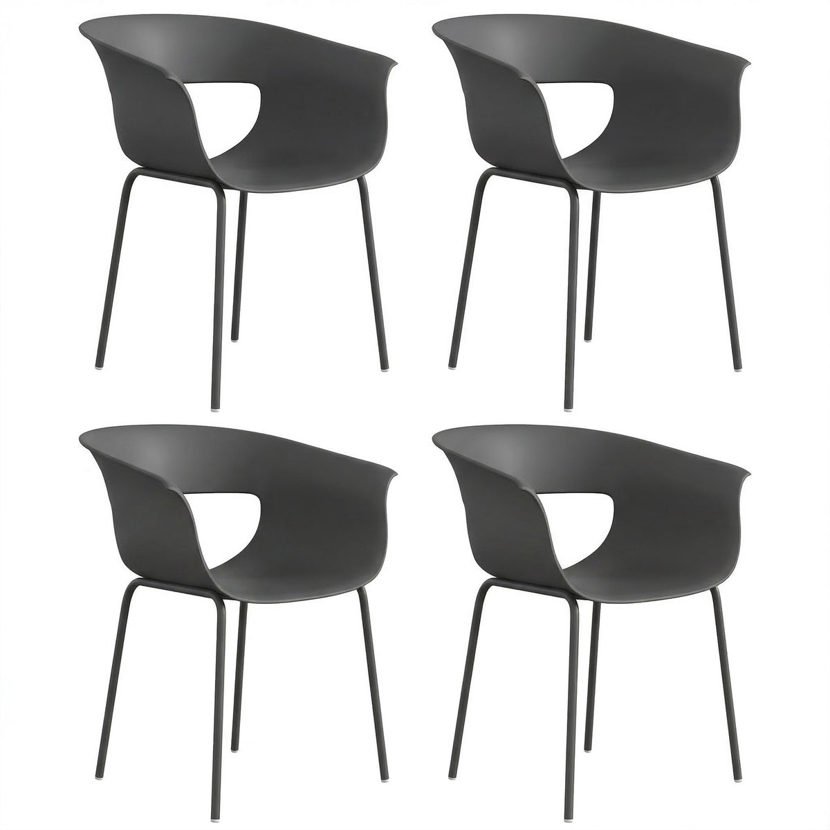 Sada 4 venkovních balkonových židlí, ergonomické, tmavě šedé