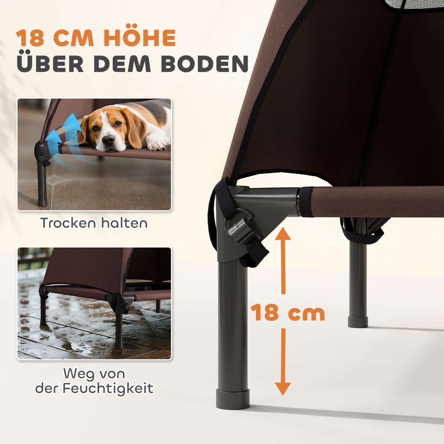 Utomhus förhöjd hundstol med tak - svalkande meshbädd