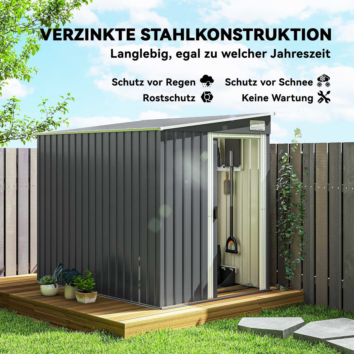 Utomhusförrådsbod, 7x5 fot, galvaniserat stål, ventilerad
