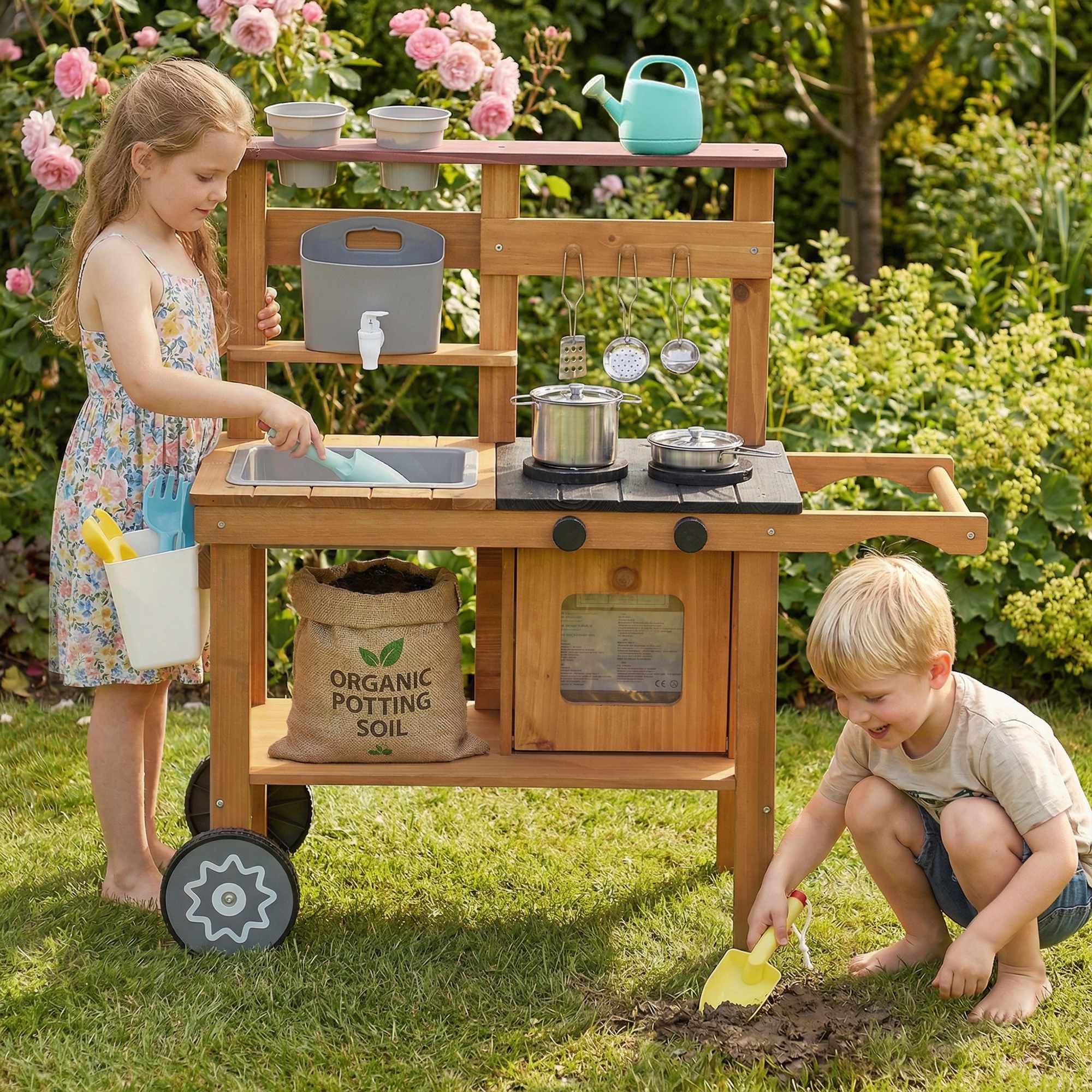 Utomhusleksak av lerfat för barn med diskho och hjul, 3-6 år