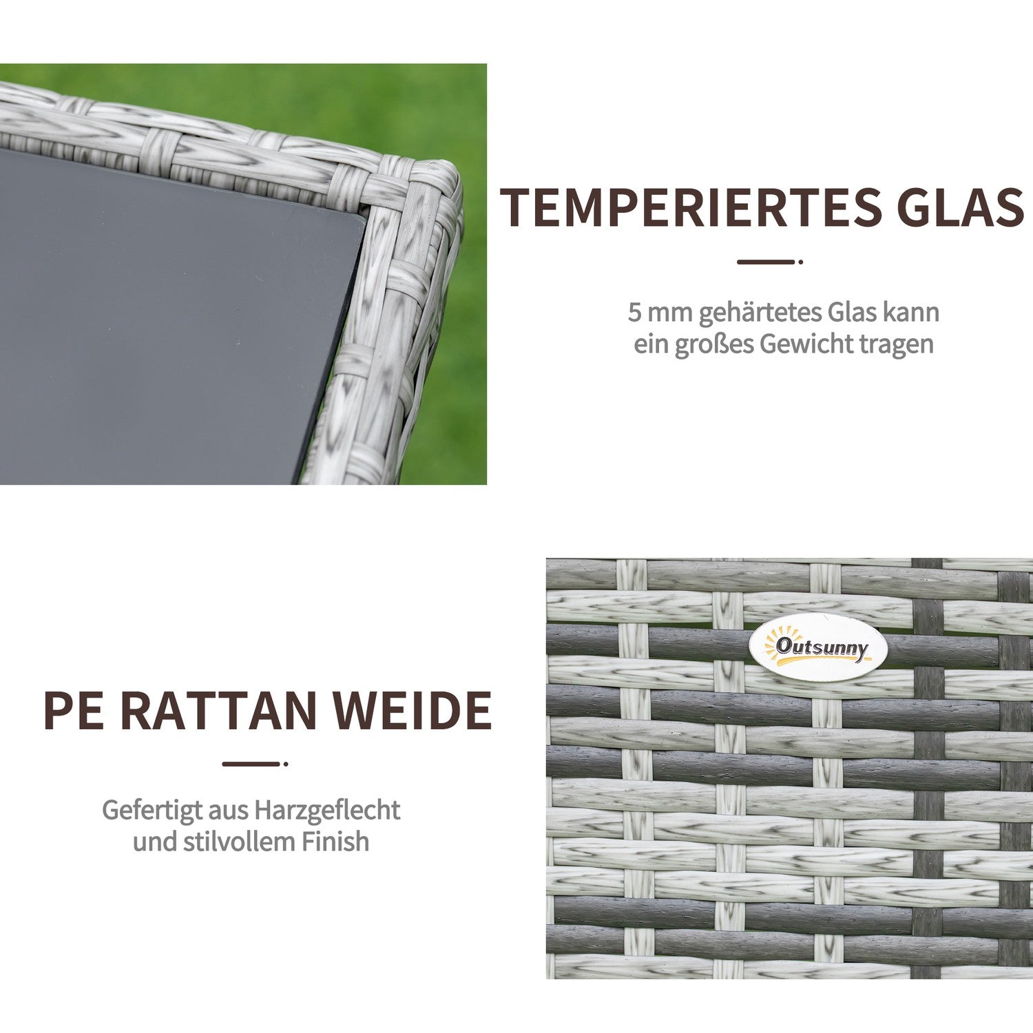 Utomhusmatbord, Glasskiva, Polyrattan, 150x85x74 cm