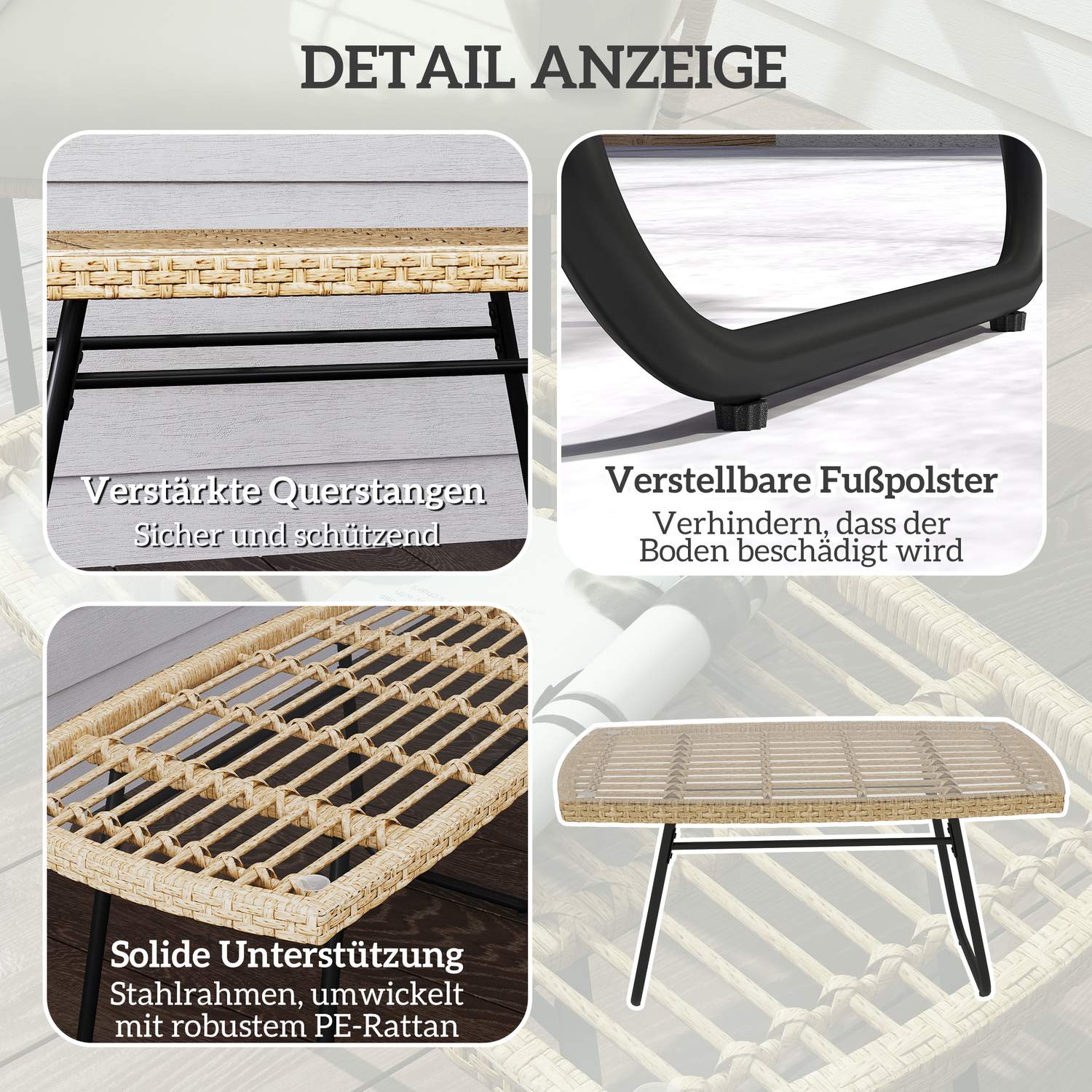 Venkovní odkládací stolek z polyratanu odolného vůči UV záření, se skleněnou deskou