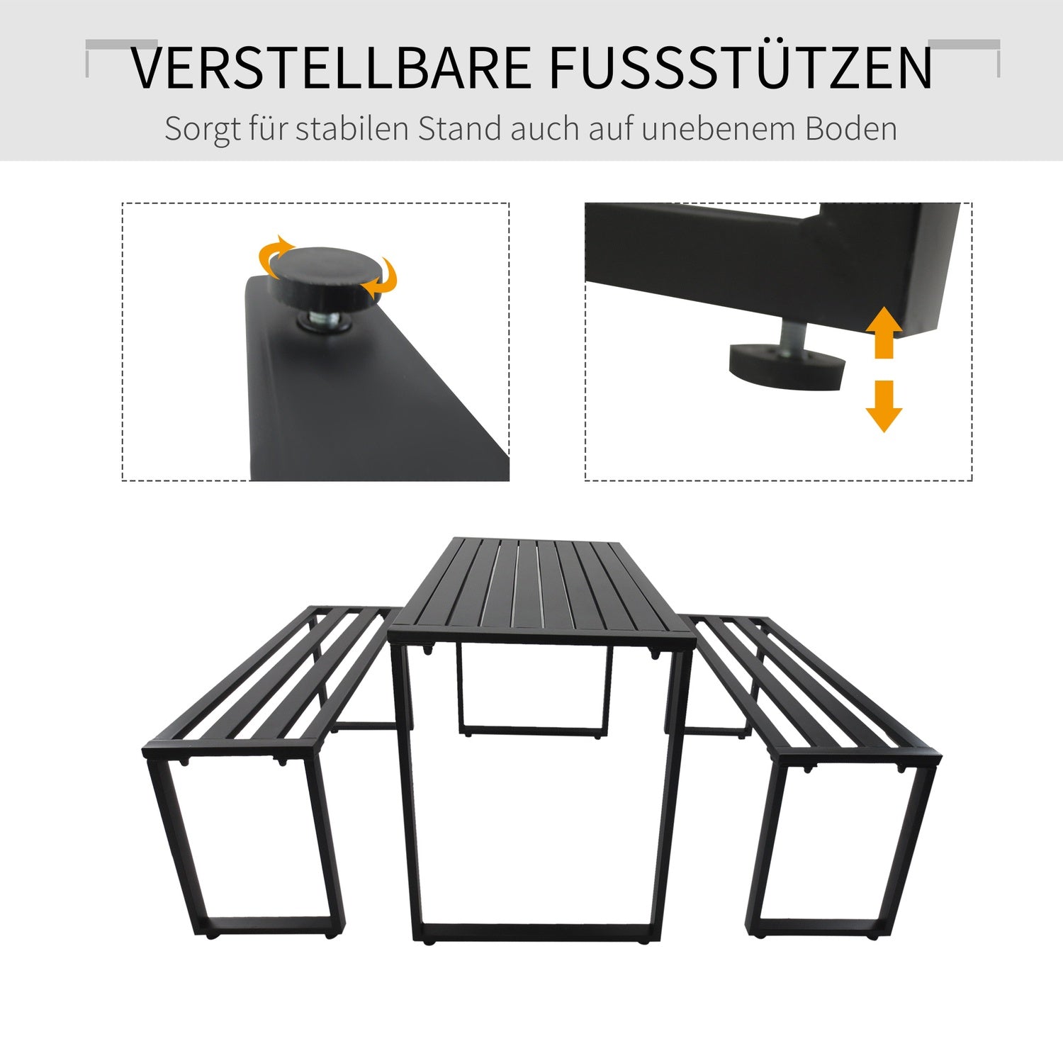 Utomhussittgrupp i metall, 3-delat set, svart finish
