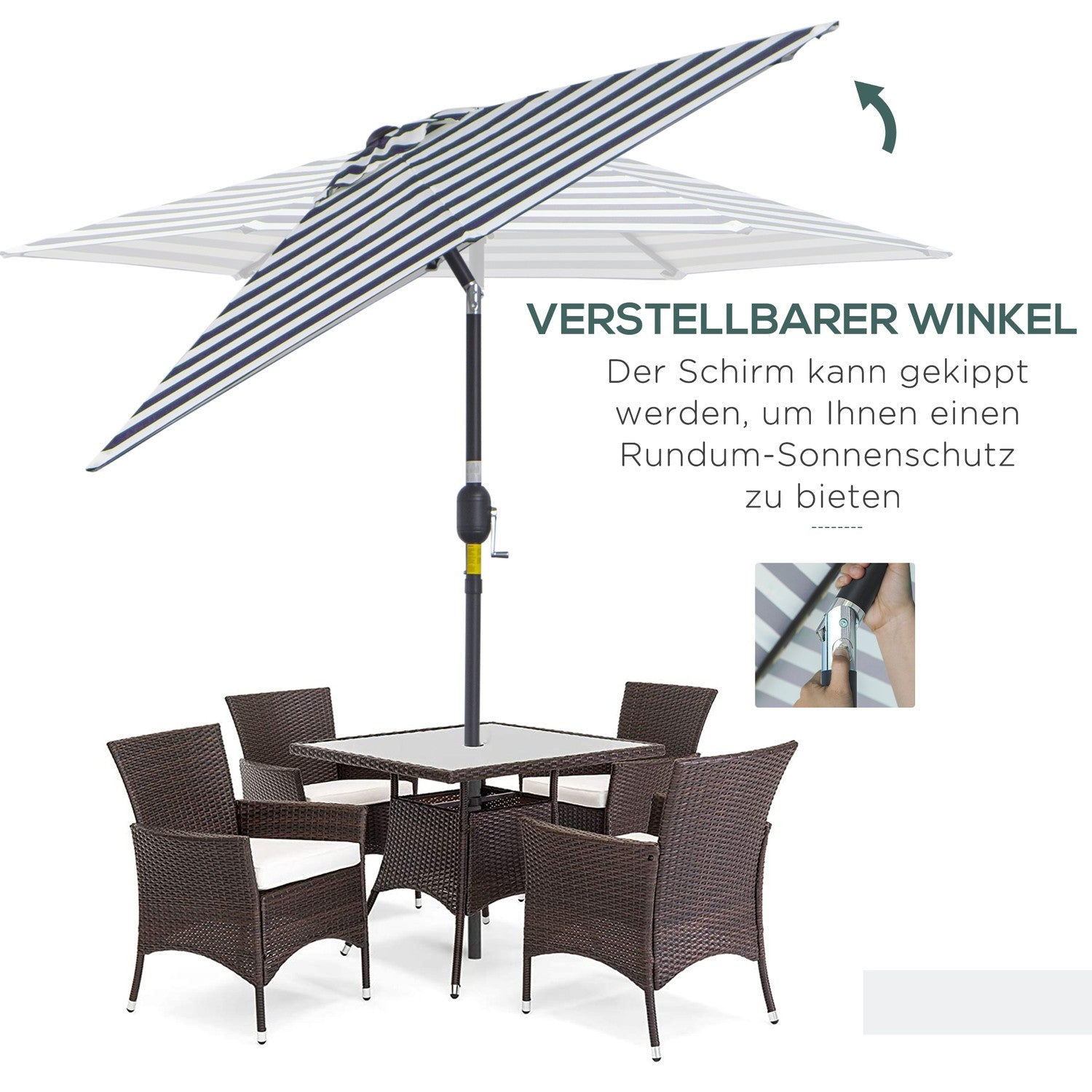 Utomhusträdgårdsparaply – Stålstomme, blå ränder, Ø230 cm