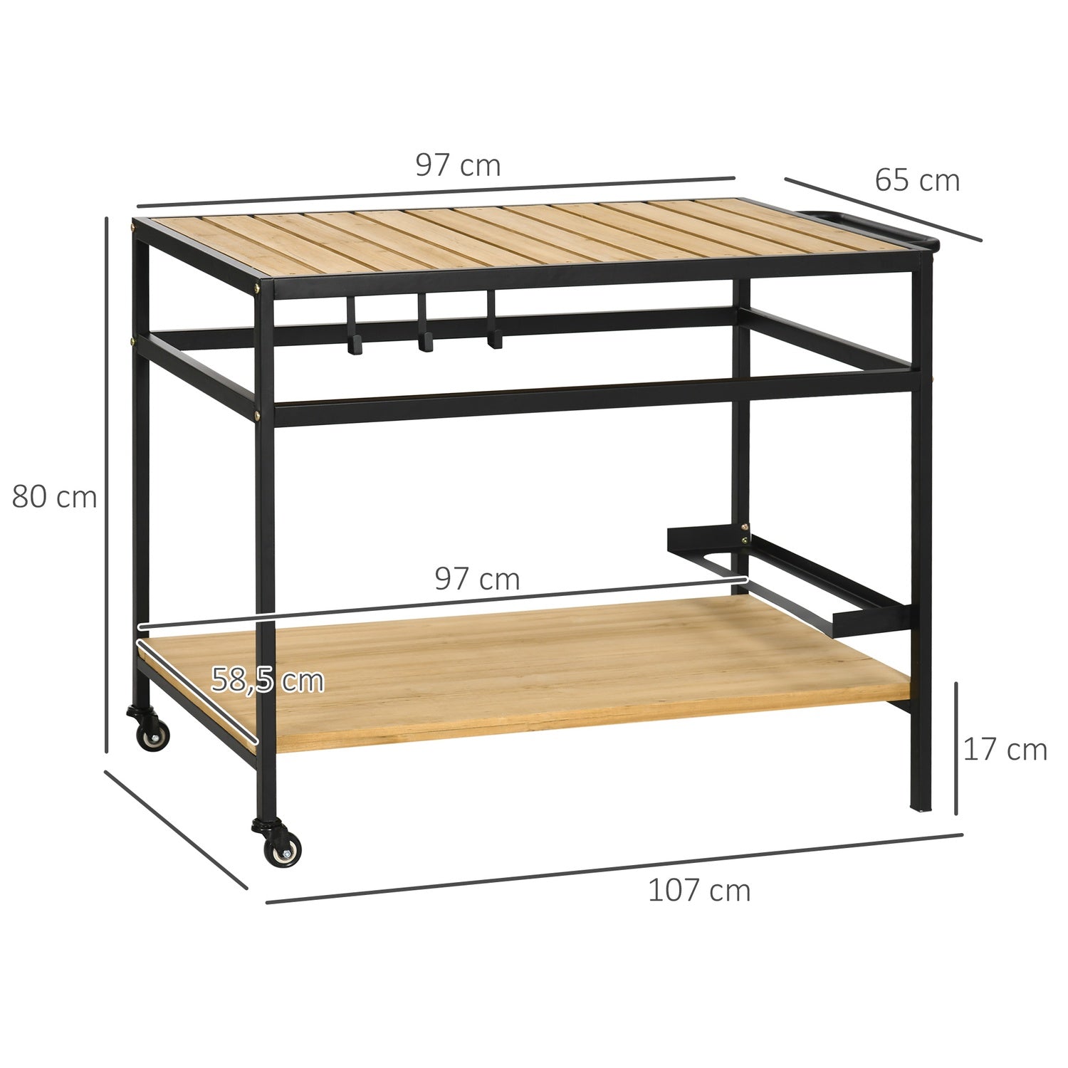 Utomhusvagn med hyllor och krokar – 107 x 65 x 80 cm