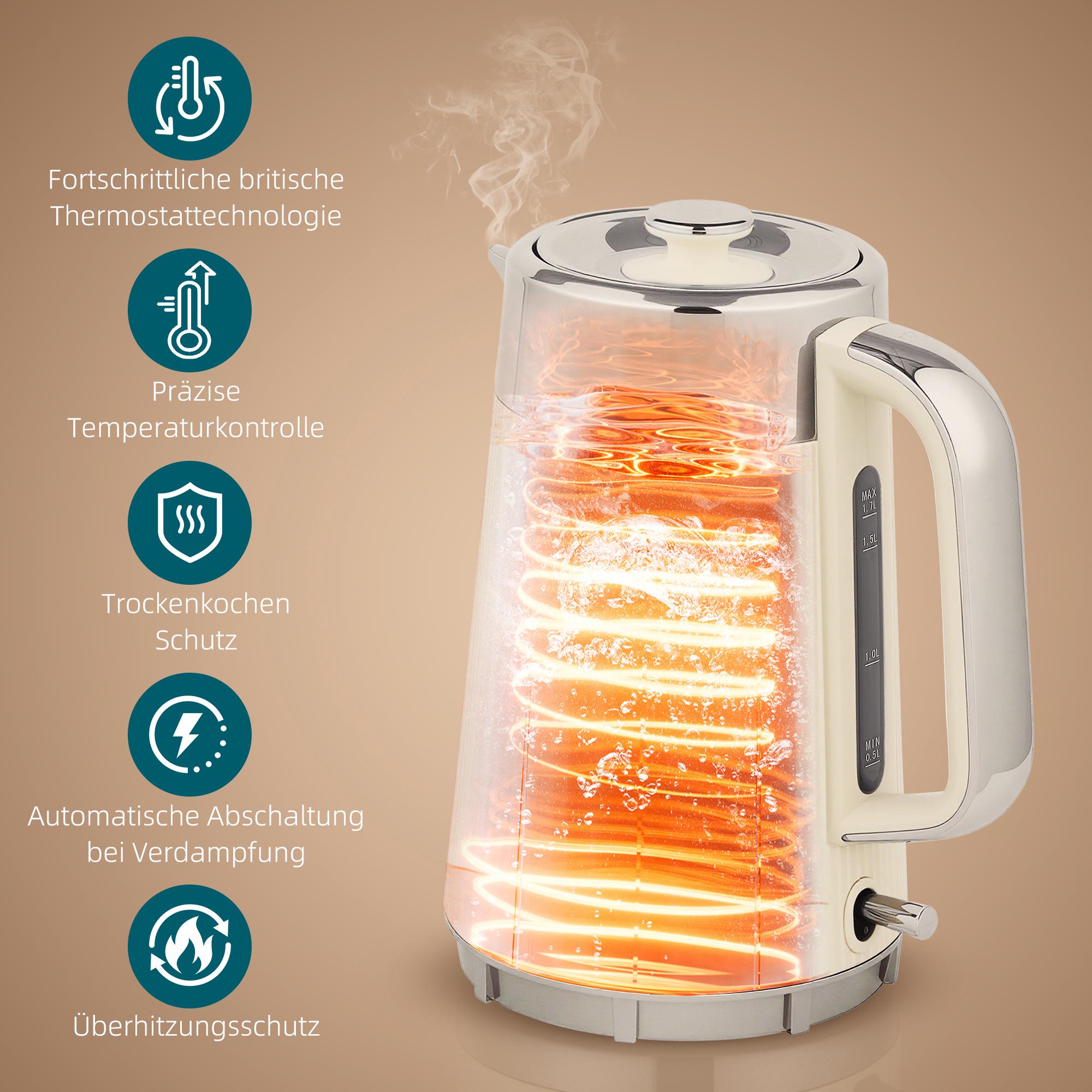 Vattenkokare 1,7 l 2200 W & brödrost för 4 skivor, krämvit