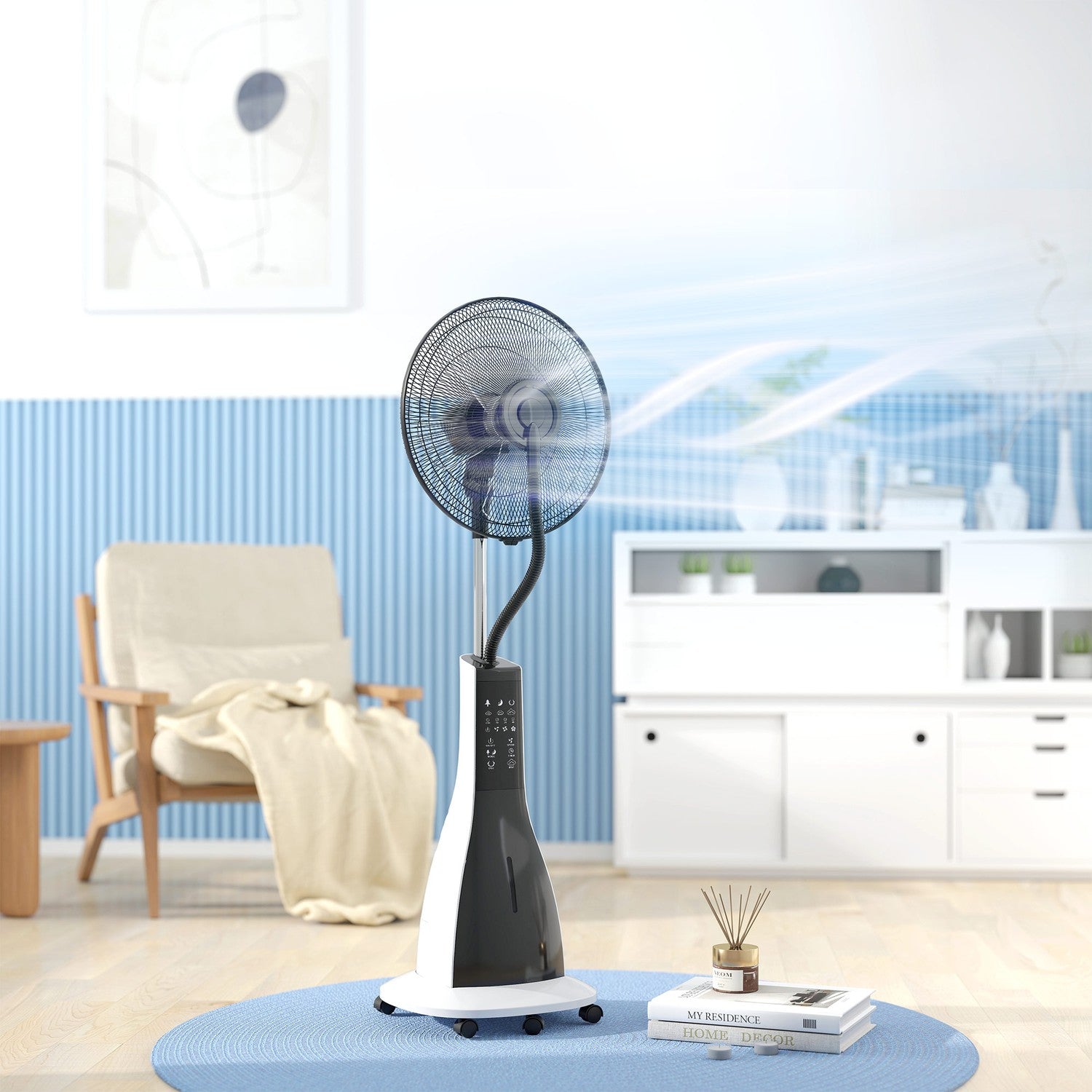 Chladicí ventilátor s mlžením, dálkovým ovládáním a nádrží 3 l, 90 W, 125 cm