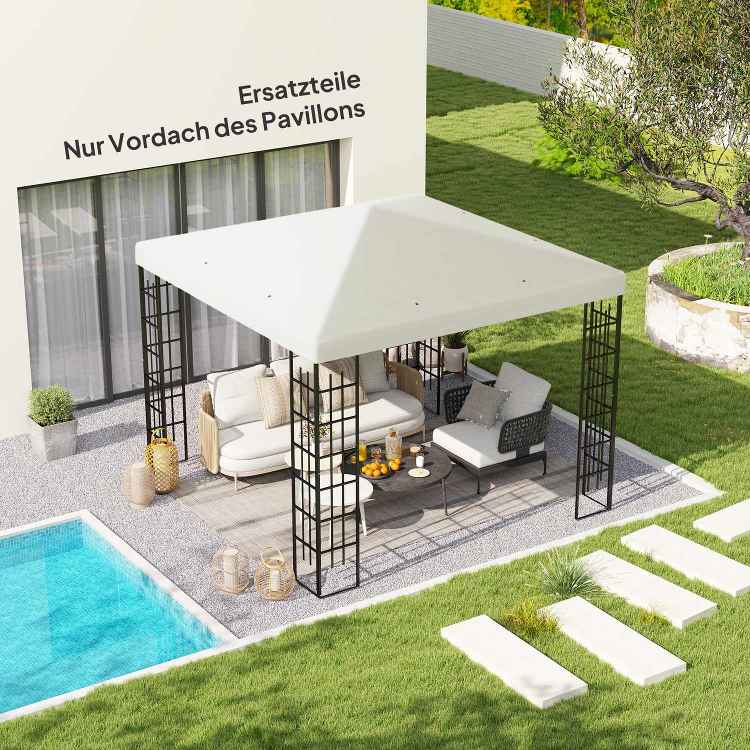 Vattentät 3x3m Gazebo takskydd, Oxford-tyg, ljusgrå