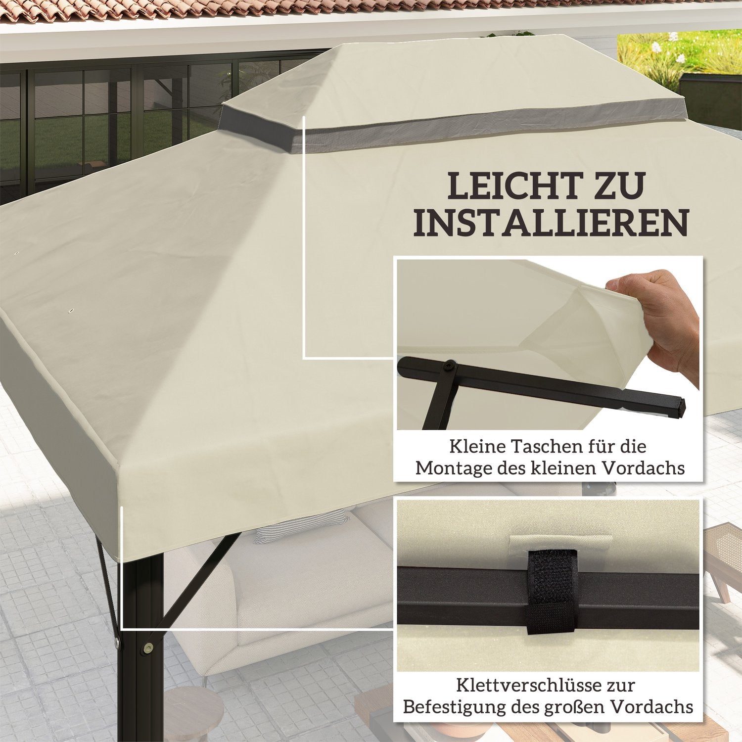 Vodotěsná střešní náhrada pro zahradní altán 3 x 4 m, krémově bílá