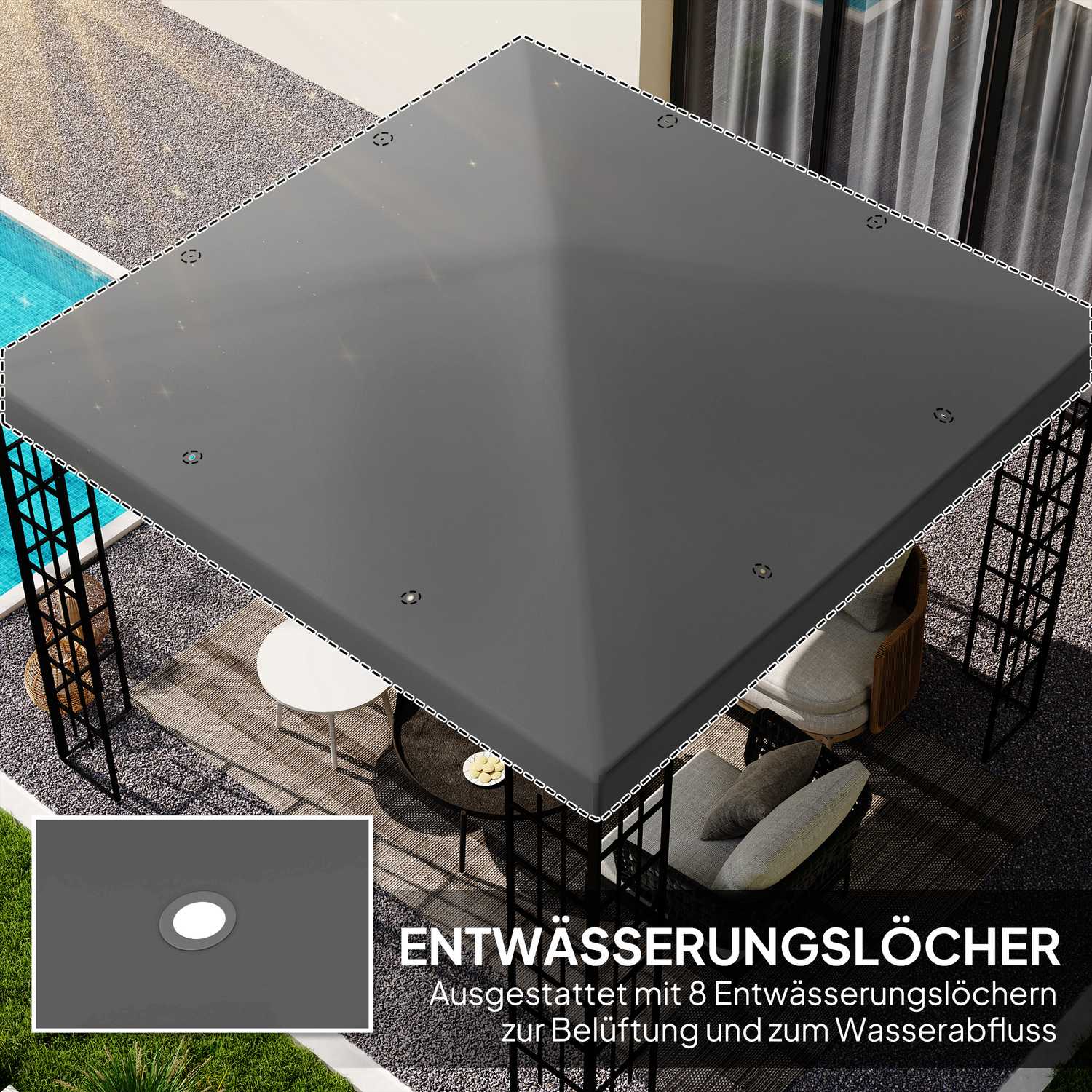 Vattentät Gazebo takskydd, 3x3m, mörkgrå, 370gsm