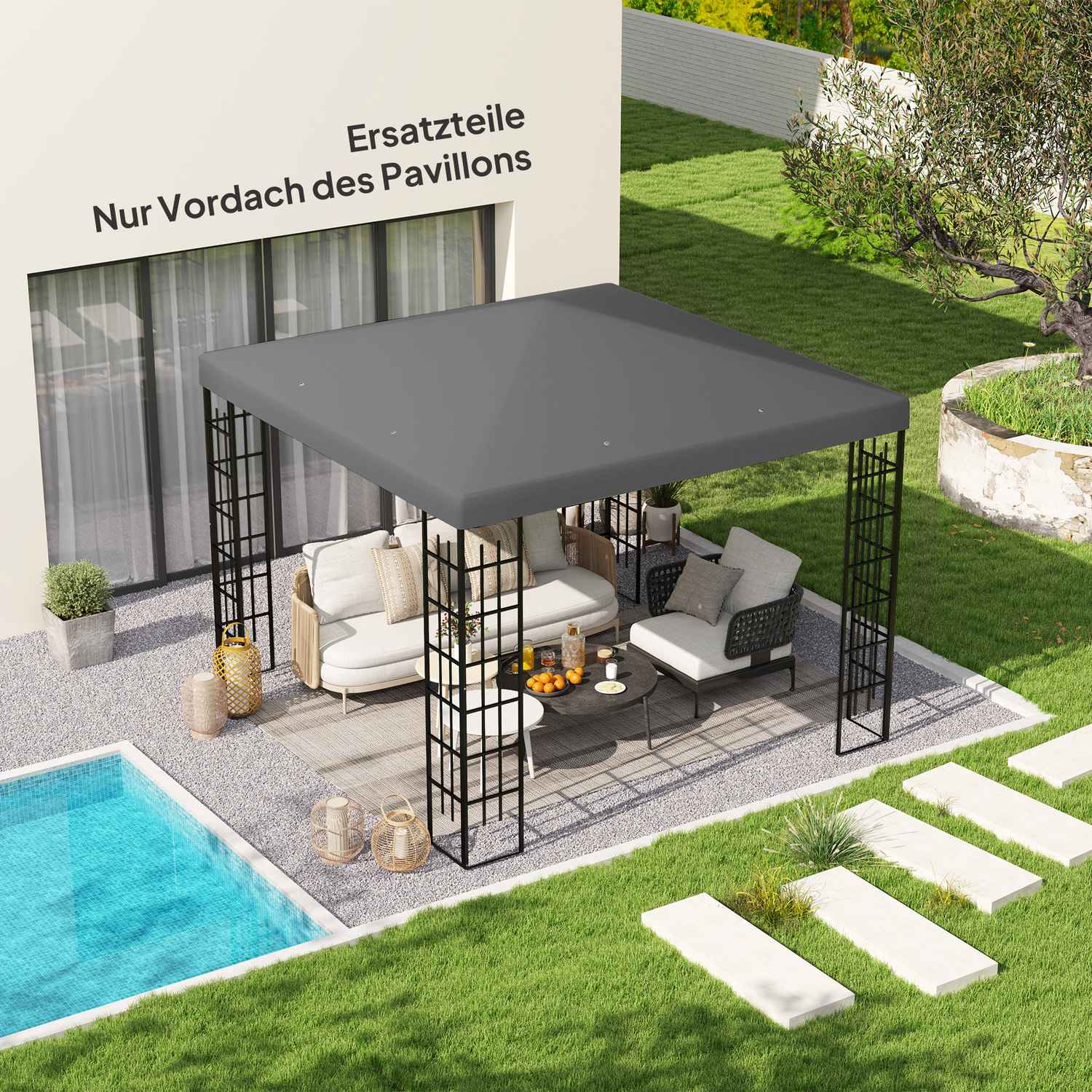 Vattentät Gazebo takskydd, 3x3m, mörkgrå, 370gsm