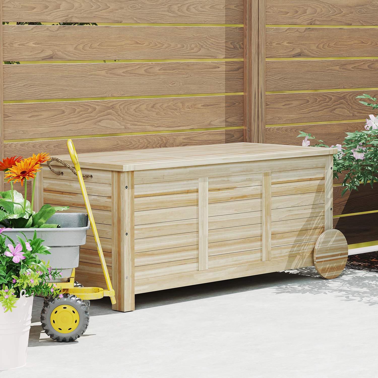 Vodotěsný venkovní úložný box 185 l, dřevěný, odolný vůči UV záření