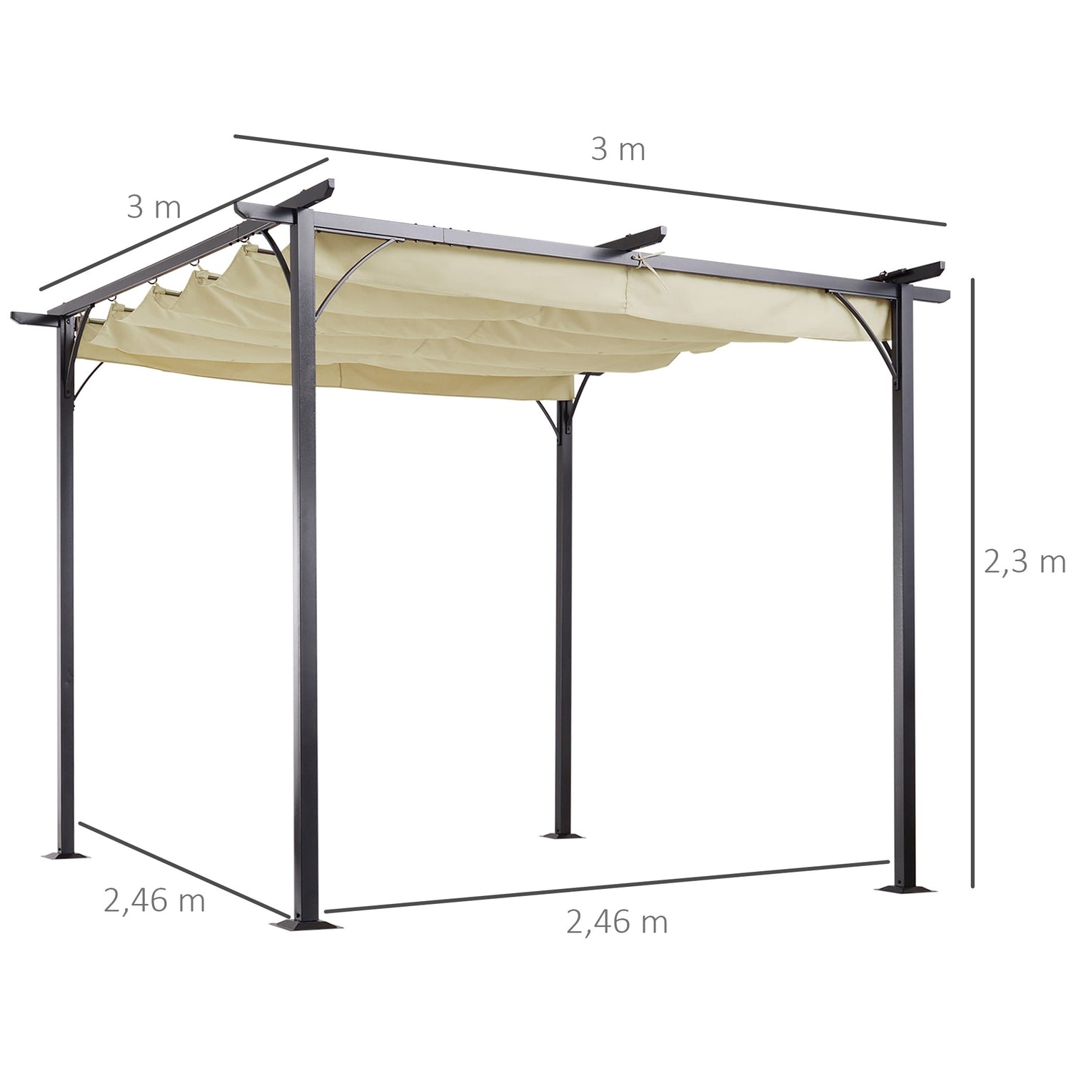 Vattentät lusthustak av aluminium 3x3m, UV-skyddat tak
