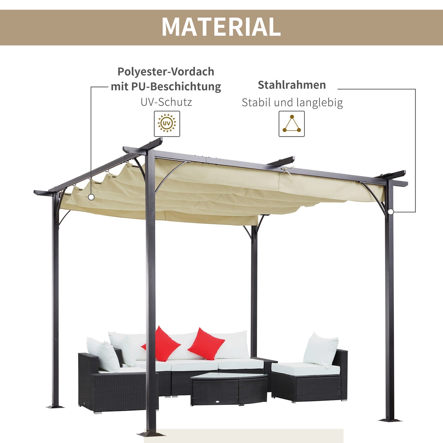 Vattentät lusthustak av aluminium 3x3m, UV-skyddat tak