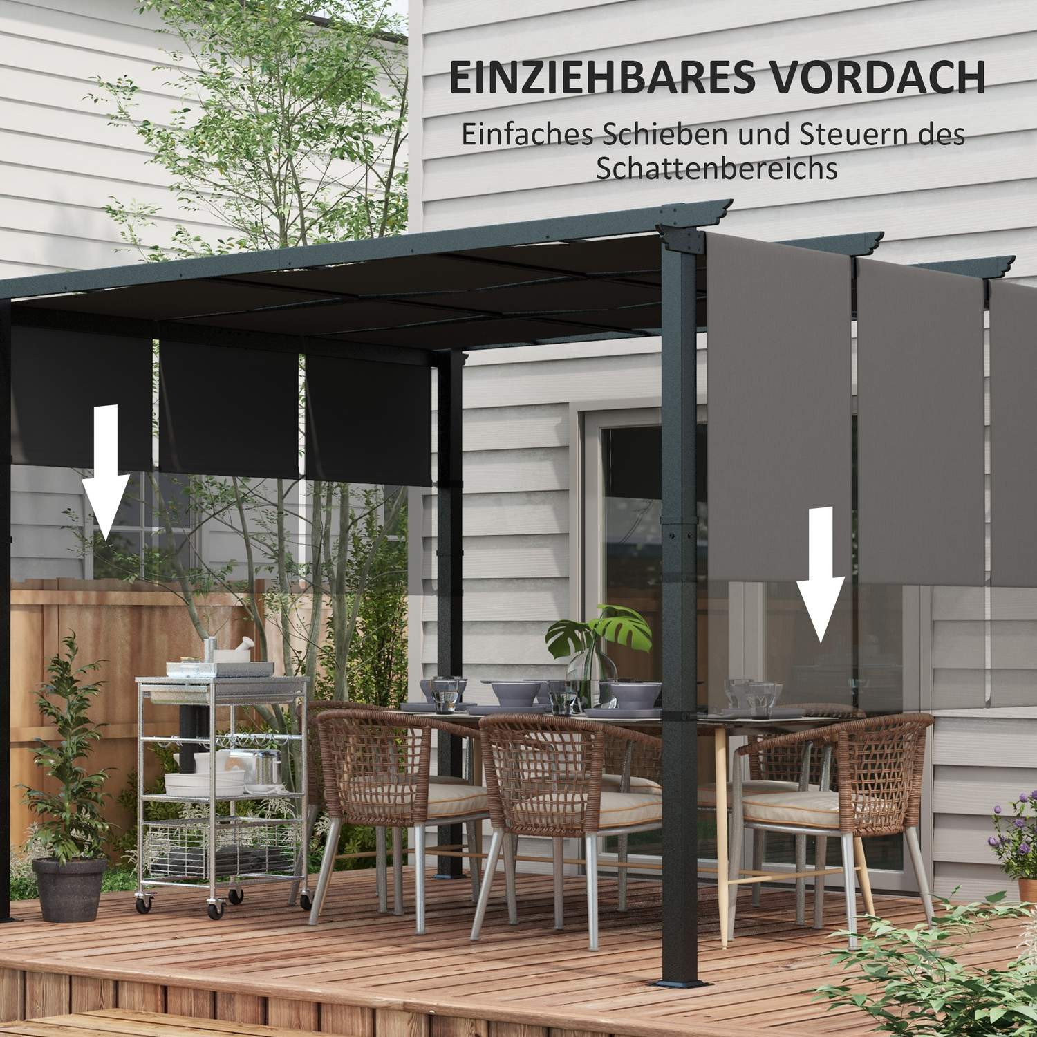 Väderbeständig Gazebo Pergola 3,5x3m – Mörkgrå altantak