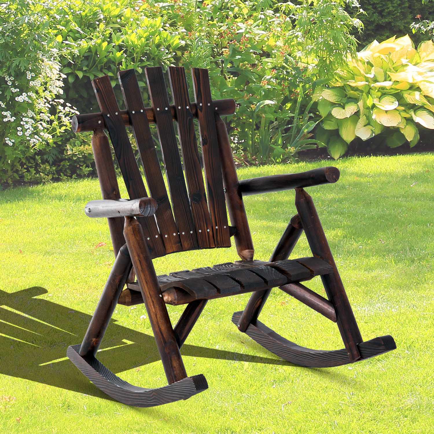Väderbeständig gungstol i massivt trä, armstöd, 97x69x93Cm