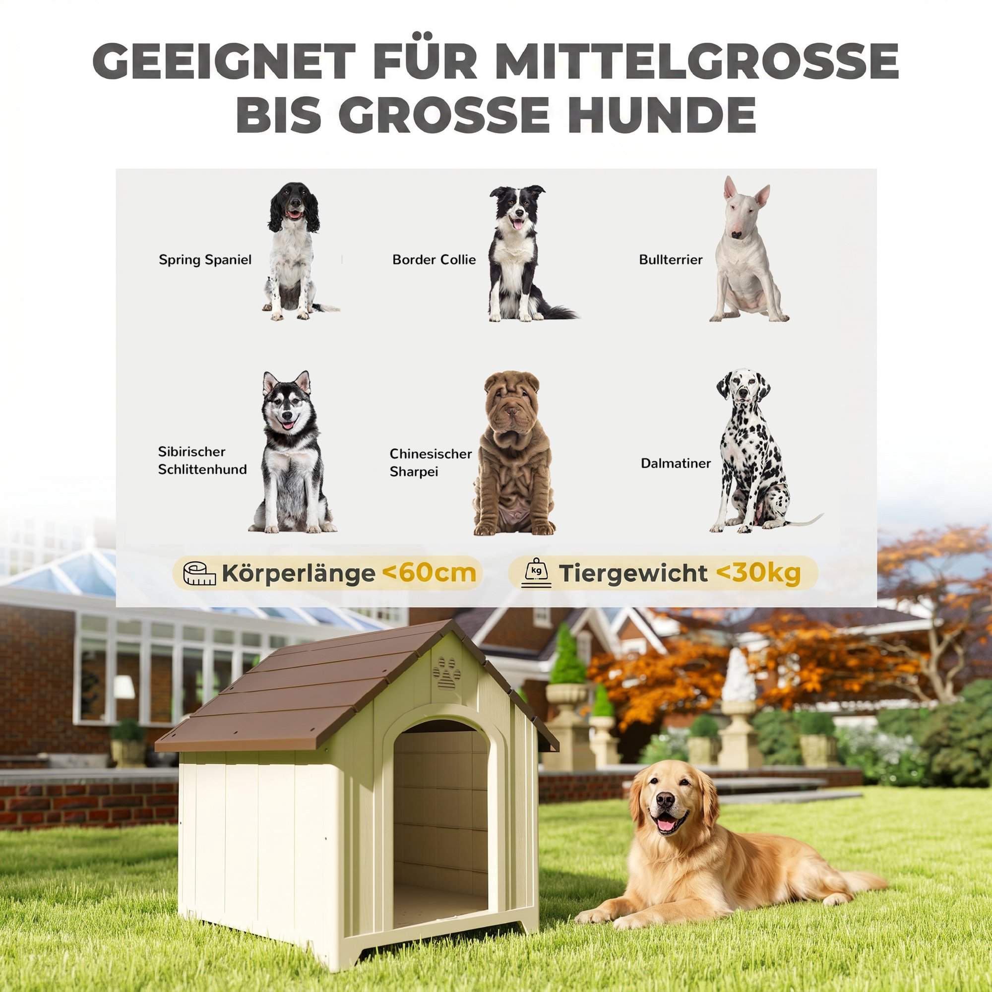 Väderbeständig hundkoja 88 x 79 x 89 cm, upphöjt golv