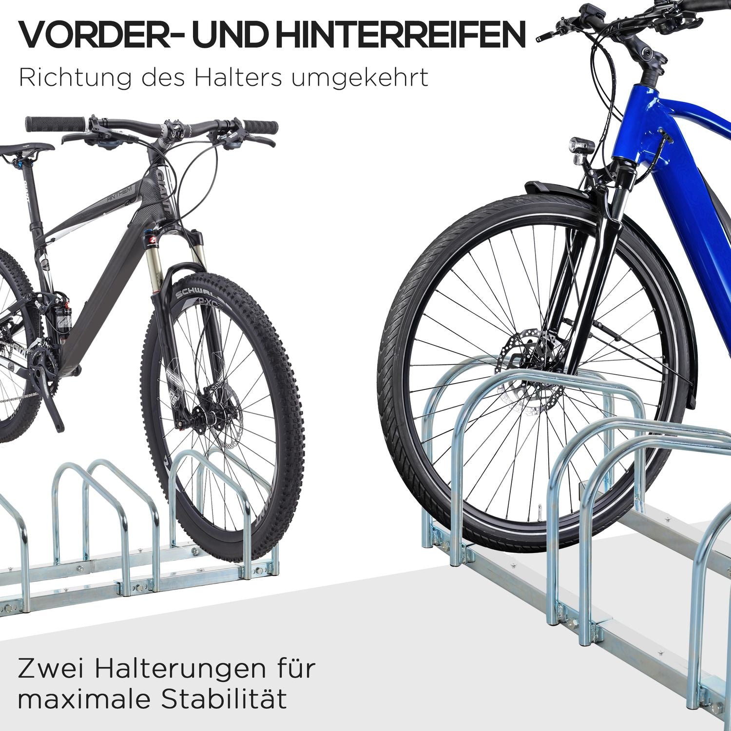 Väderbeständigt cykelställ i stål, golv- och väggfäste, rymmer 5