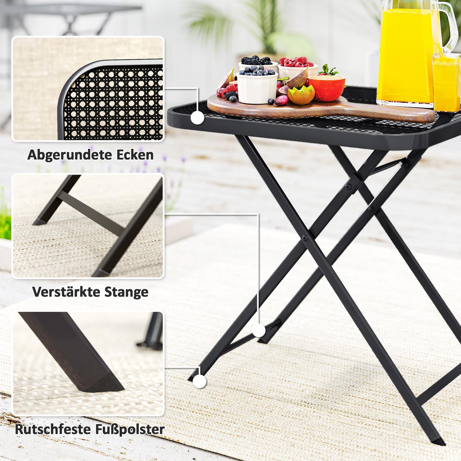 Skládací ocelový stůl odolný vůči povětrnostním vlivům – 70 x 70 cm, černý