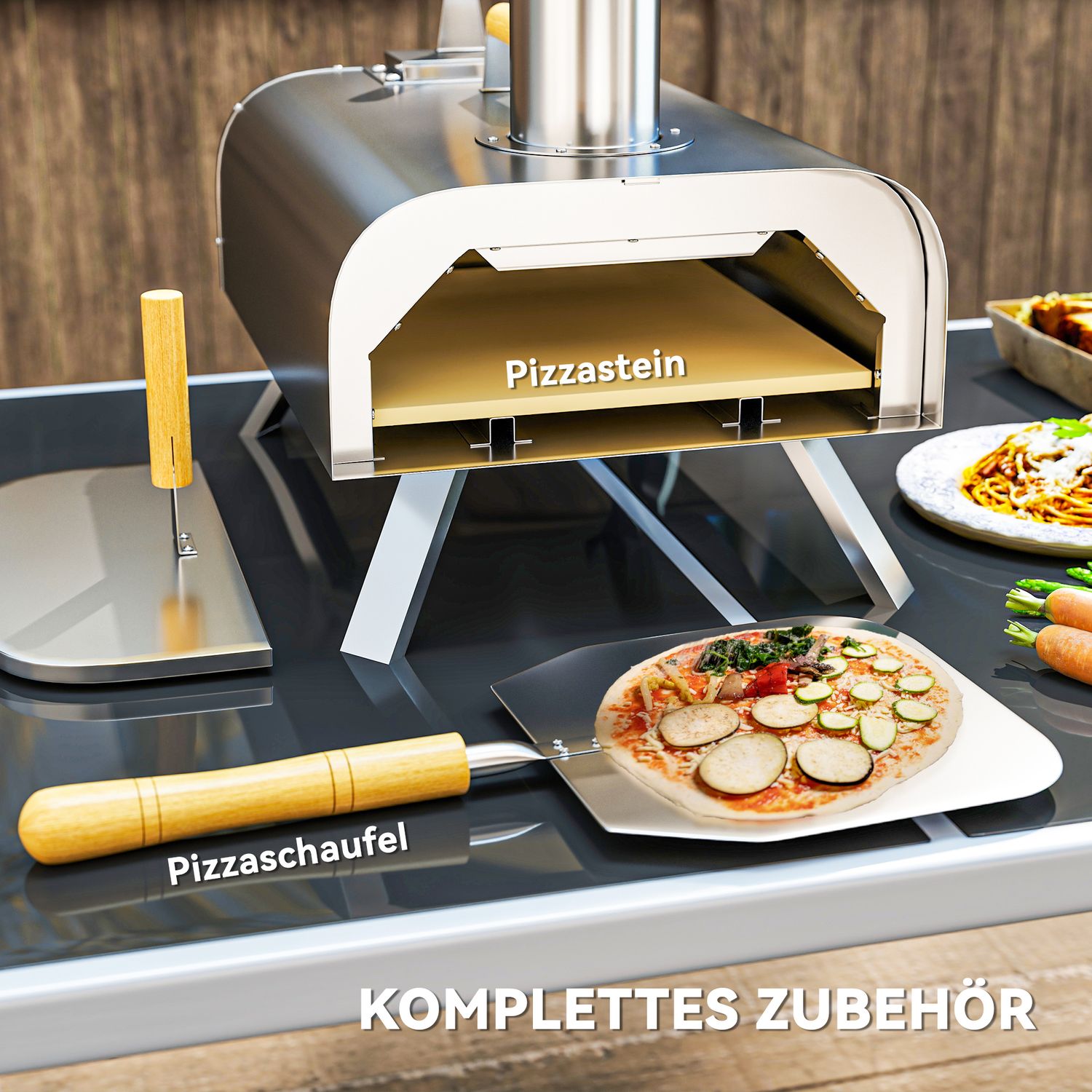 Přenosná pec na pizzu na dřevo z nerezové oceli s kamenem