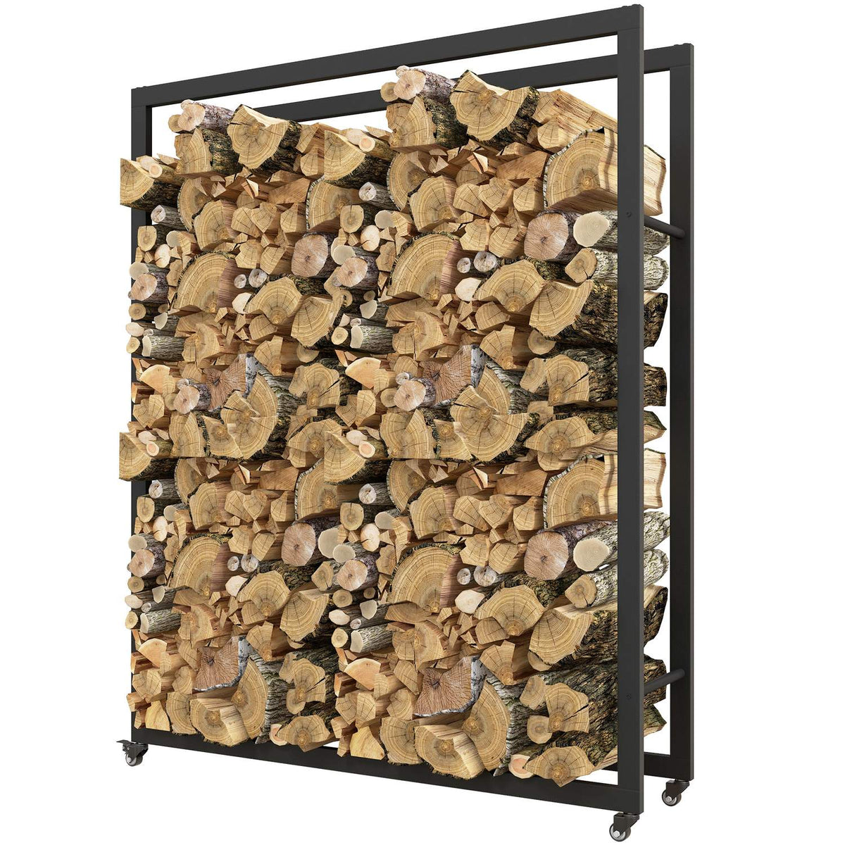 Pojízdný stojan na dřevo, mobilní, kovový rám, nosnost až 150 kg, 120 x 32 x 151 cm, černý