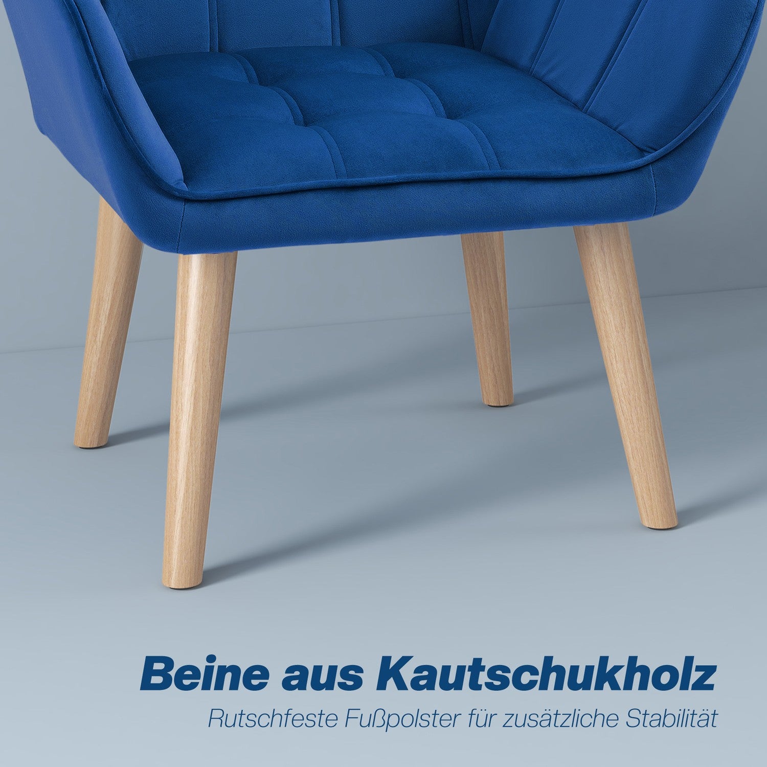 Sametové ušákové relaxační křeslo, modré, s vyvýšenými nohami, 67x61,5x71 cm