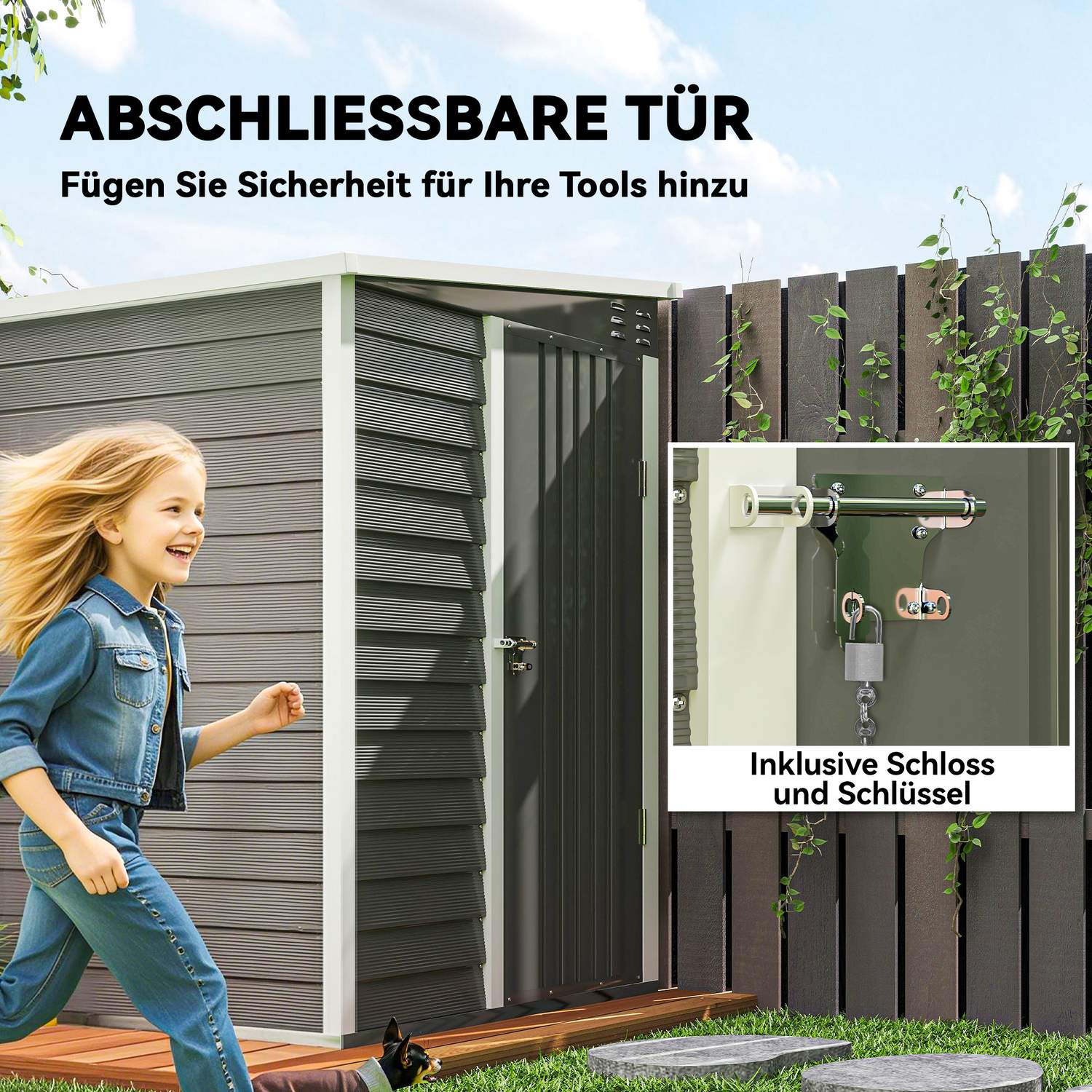 Kovový zahradní domek na nářadí, 2,3 m², uzamykatelný, odolný vůči povětrnostním vlivům, šedý