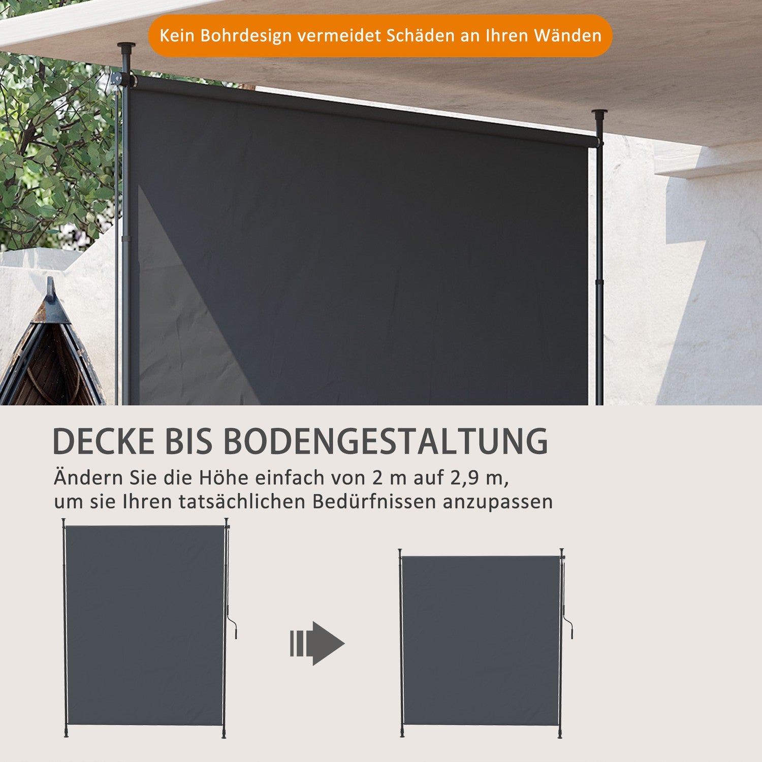 Vertikální markýza 200x292 cm, nastavitelná, šedý hliník