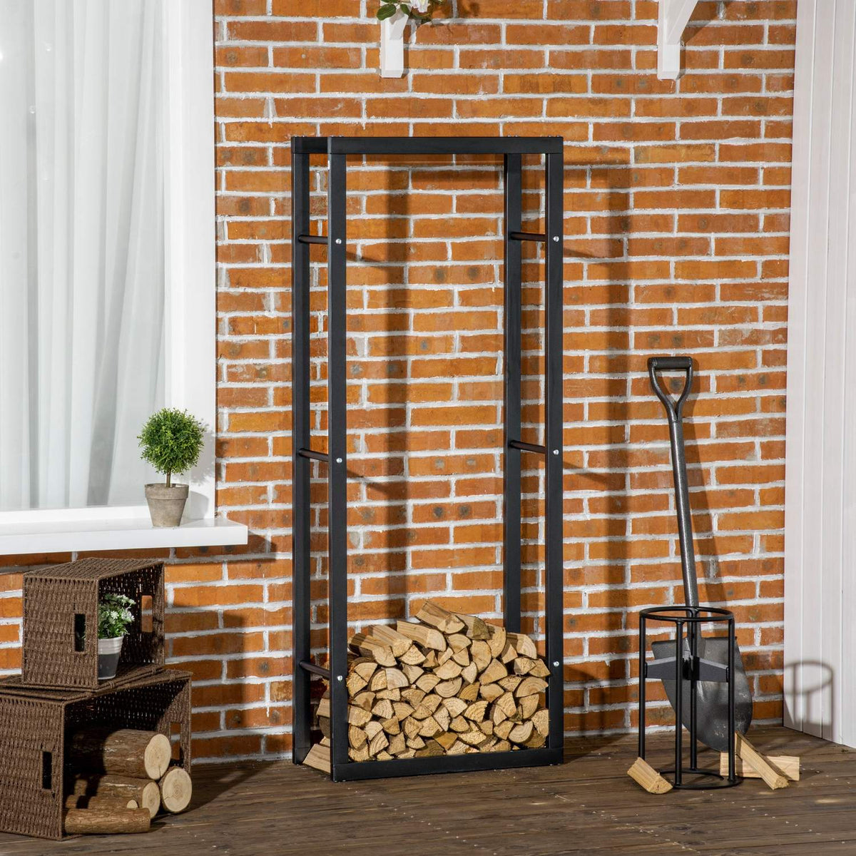 Vertikální dřevěný regál s nosností 100 kg, kovový rám, 60x25x150 cm