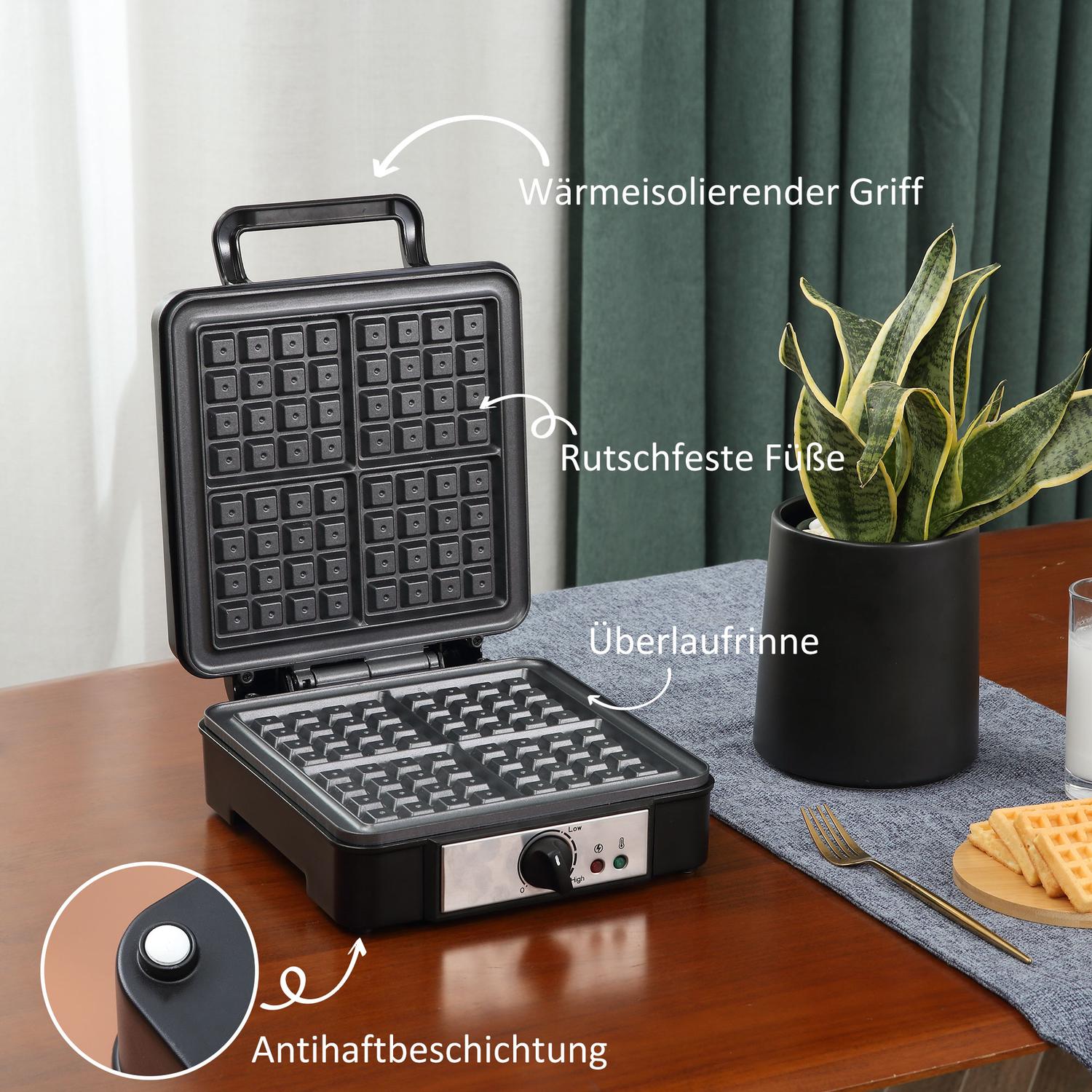 Våffelbryggare, non-stick, justerbar temperatur, svart, 1200W