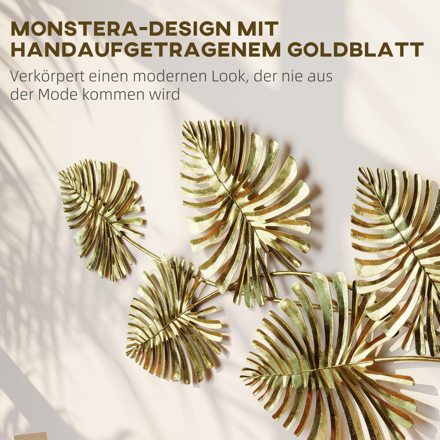 Väggdekorationsset i metall, bladgulddesign