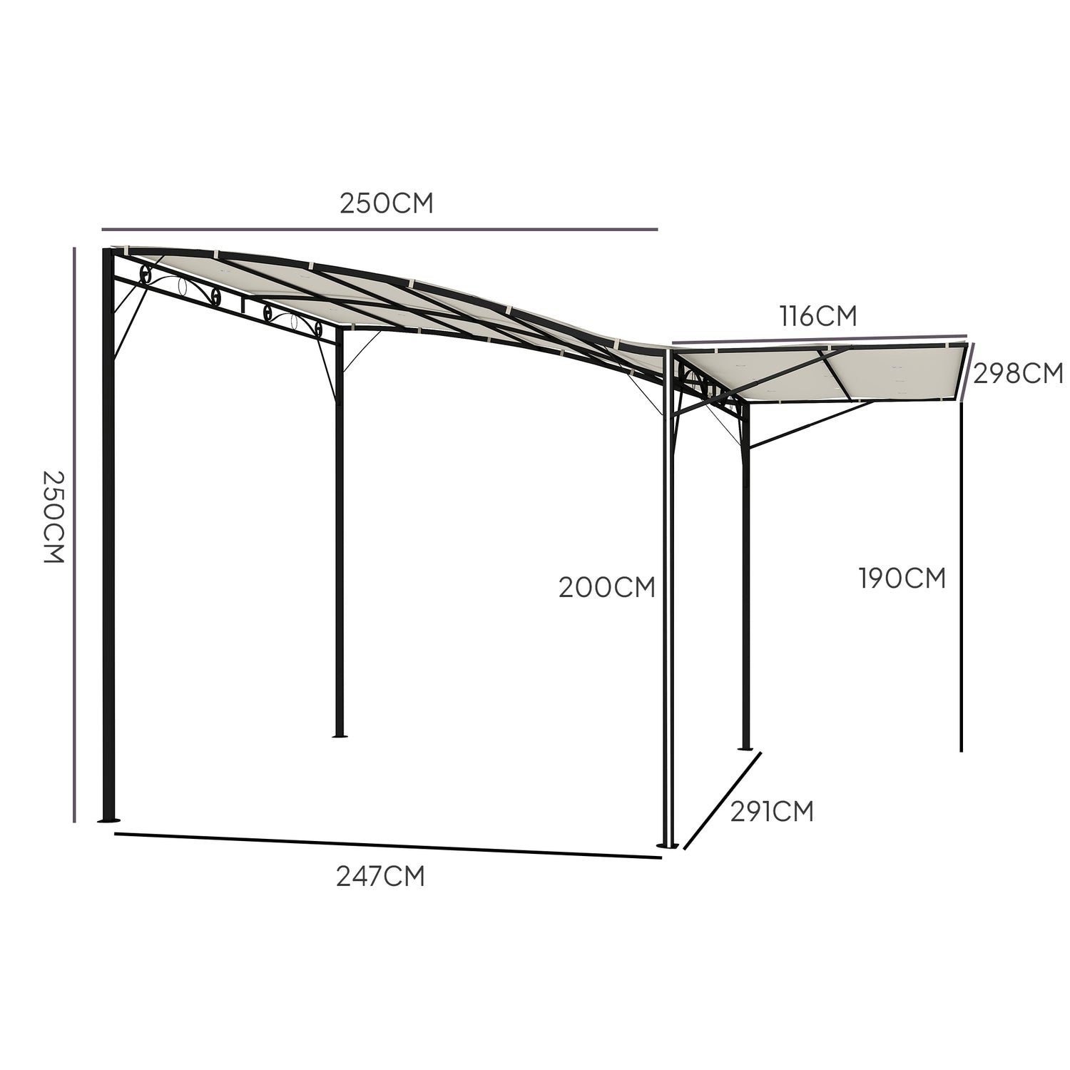 Nástěnný pergolový altán 3x2,5 m, ocelový, vodoodpudivý
