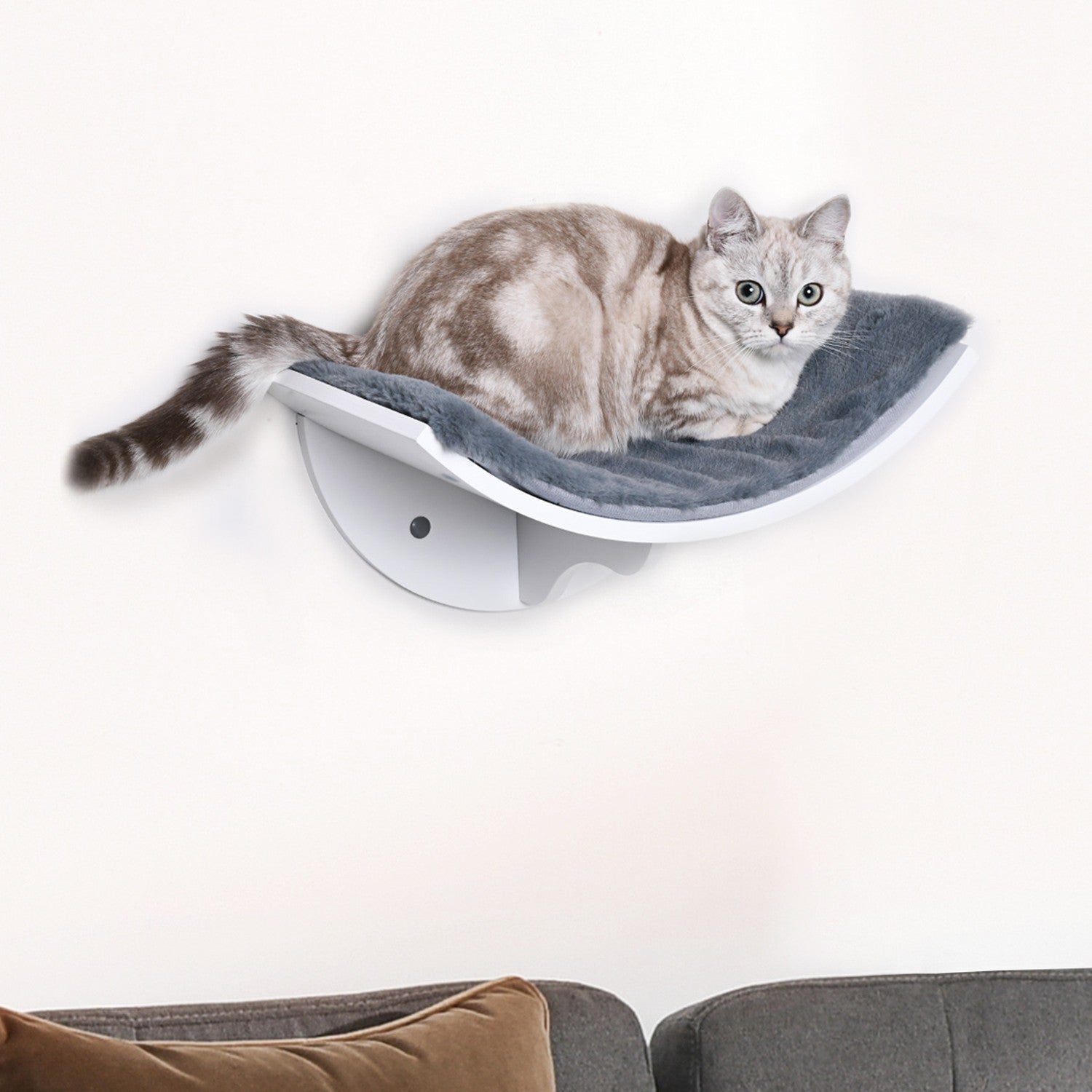 Väggmonterad kattsäng – snygg med plyschkudde, enkel installation
