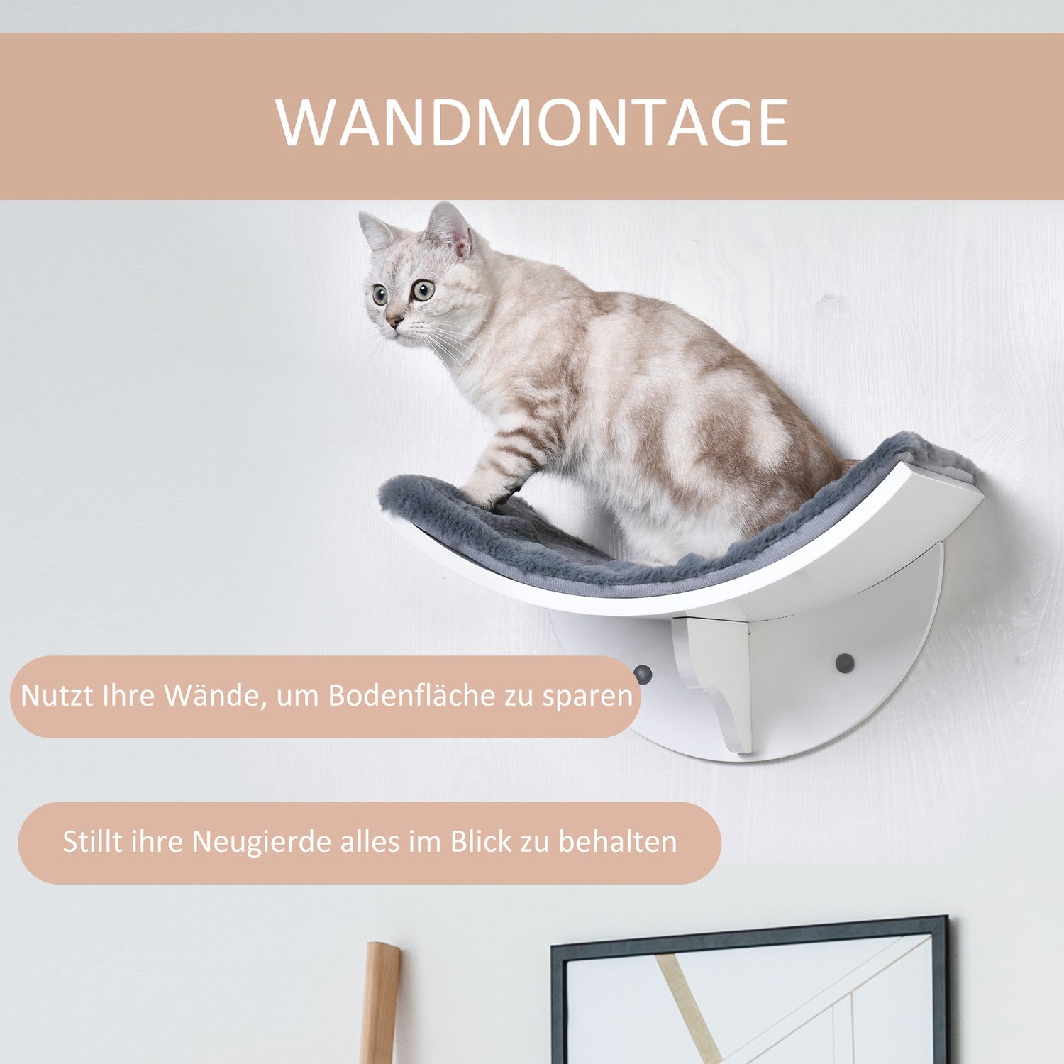 Väggmonterad kattsäng – snygg med plyschkudde, enkel installation