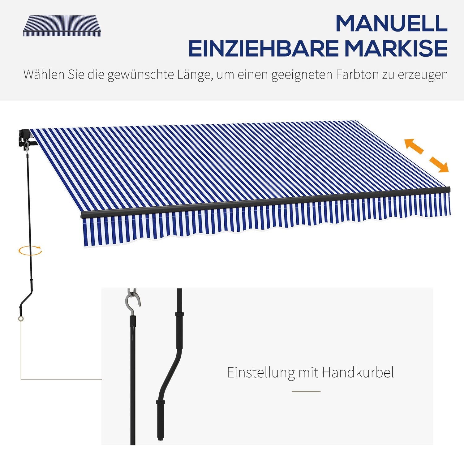 Nástěnná markýza, 3x2,5m, modrobílá, sluneční ochrana