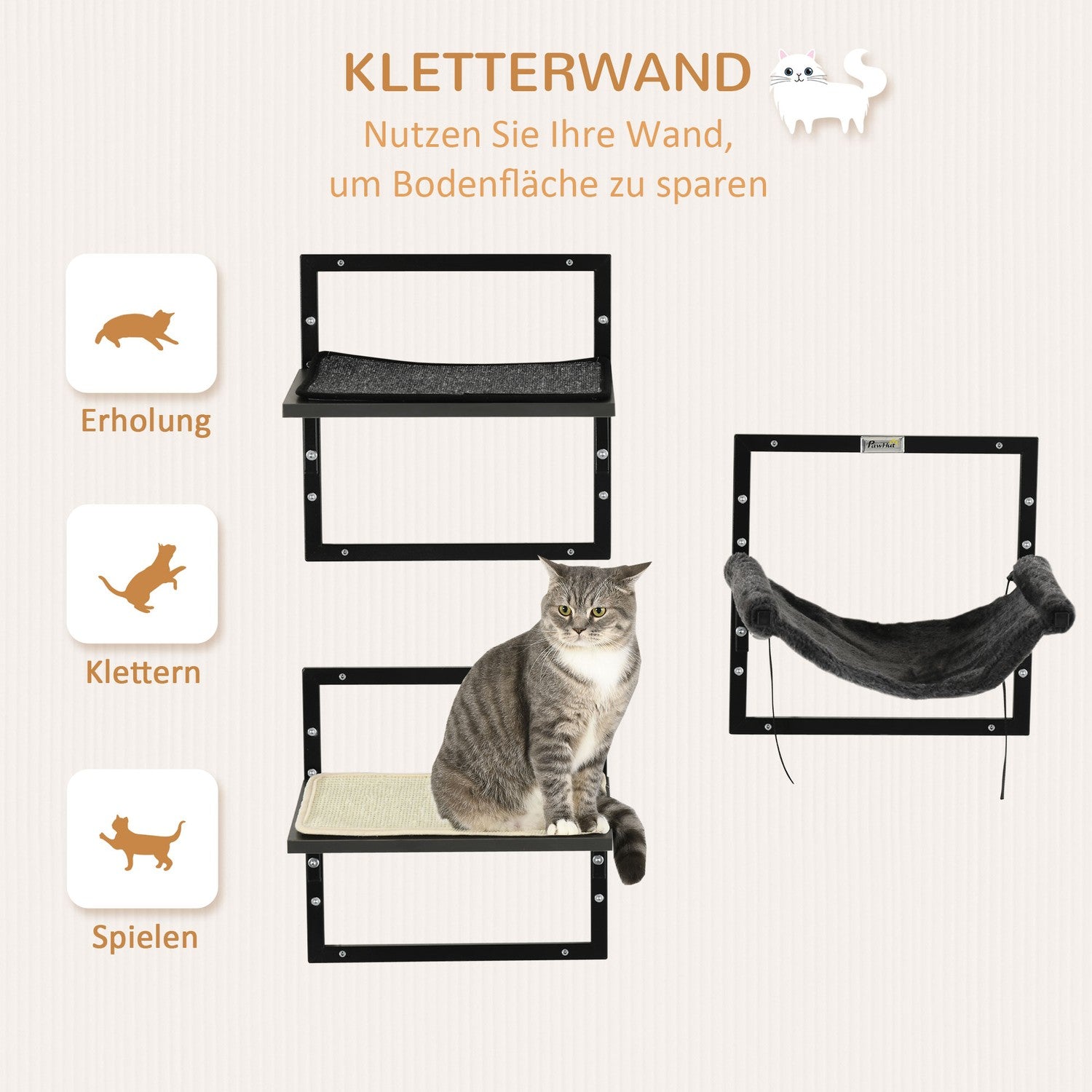 Väggmonterad svart hängmatta plattform för katter och husdjur
