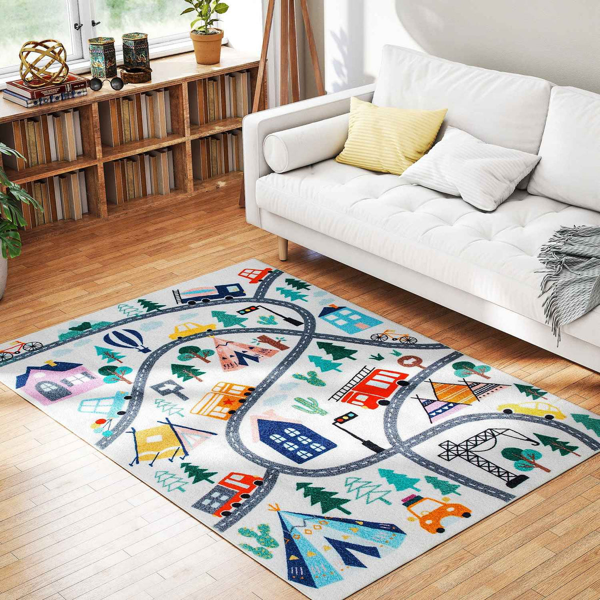 Dětský koberec s motivem silnic, měkký fleece, protiskluzový, 160x120 cm