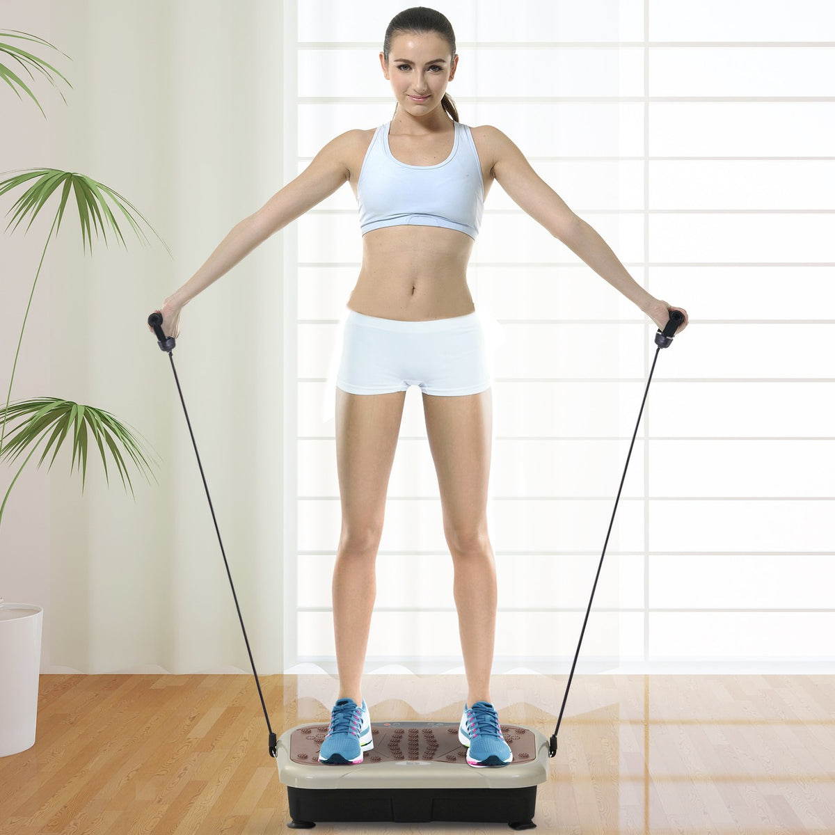 Vibrační plošina Fitness Trainer s LED displejem a popruhy