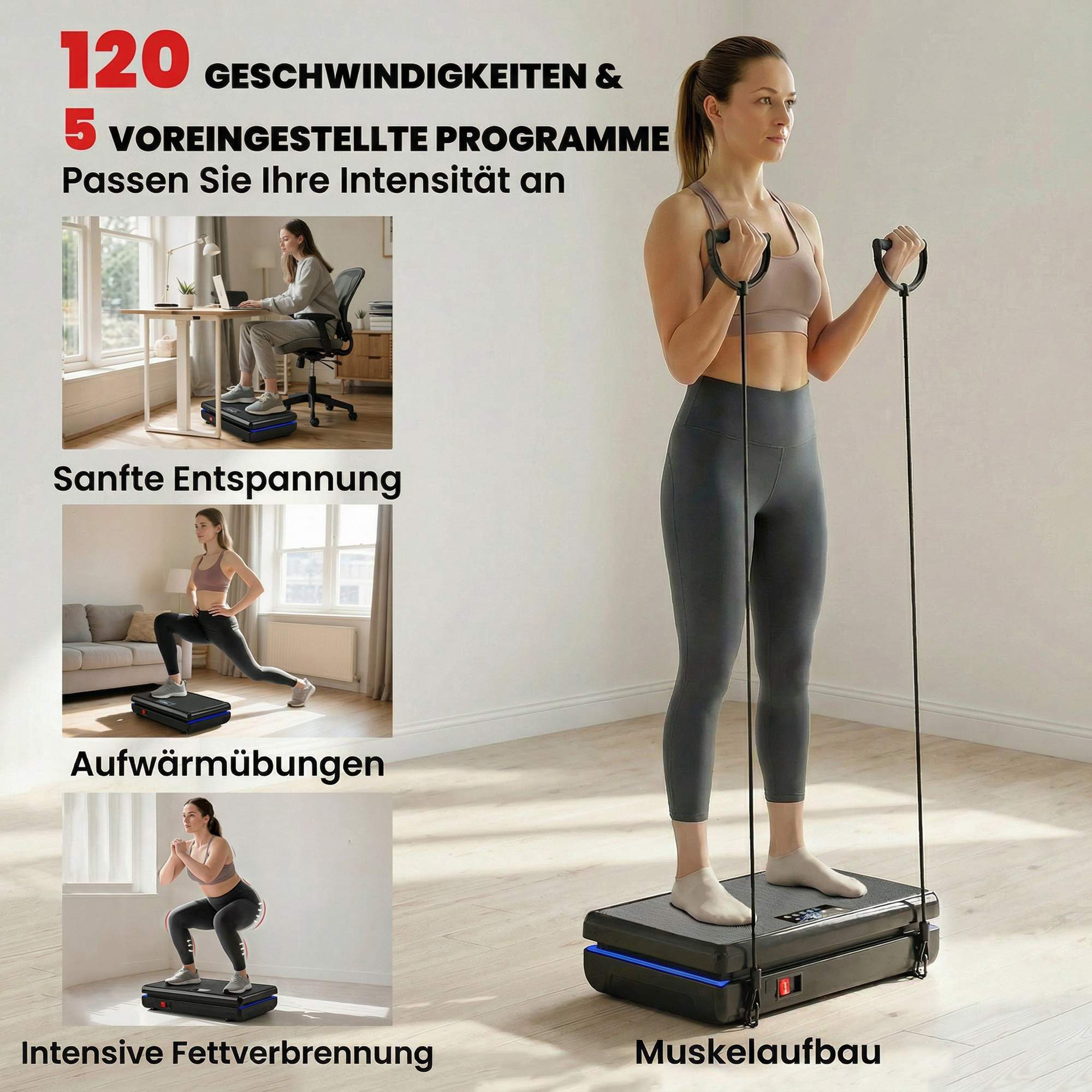 Vibrationsplatta med 120 nivåer, motståndsband, LED-display